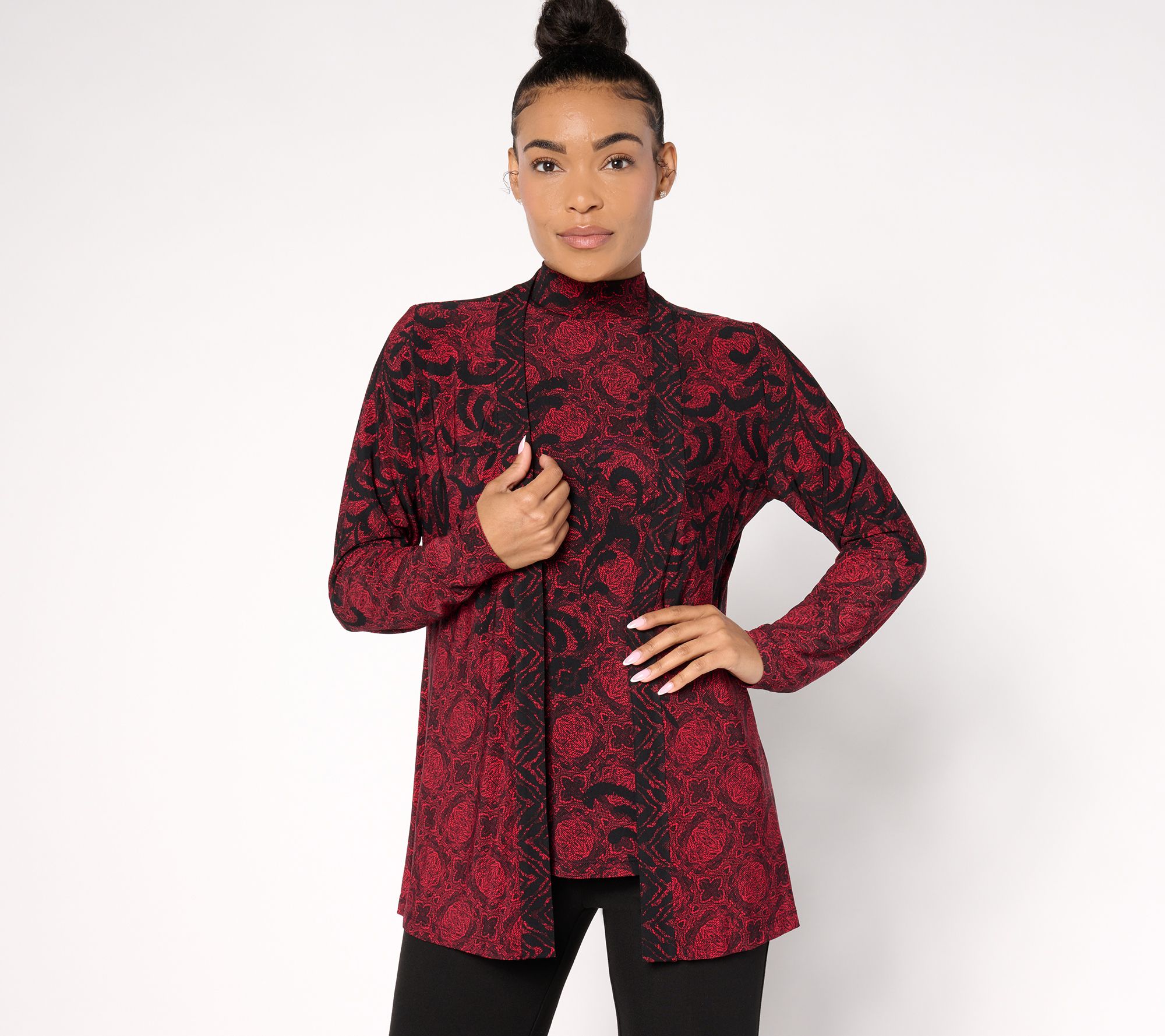 "As Is" Susan Graver Petite Printed Liquid Knit Cardigan & Tank Set