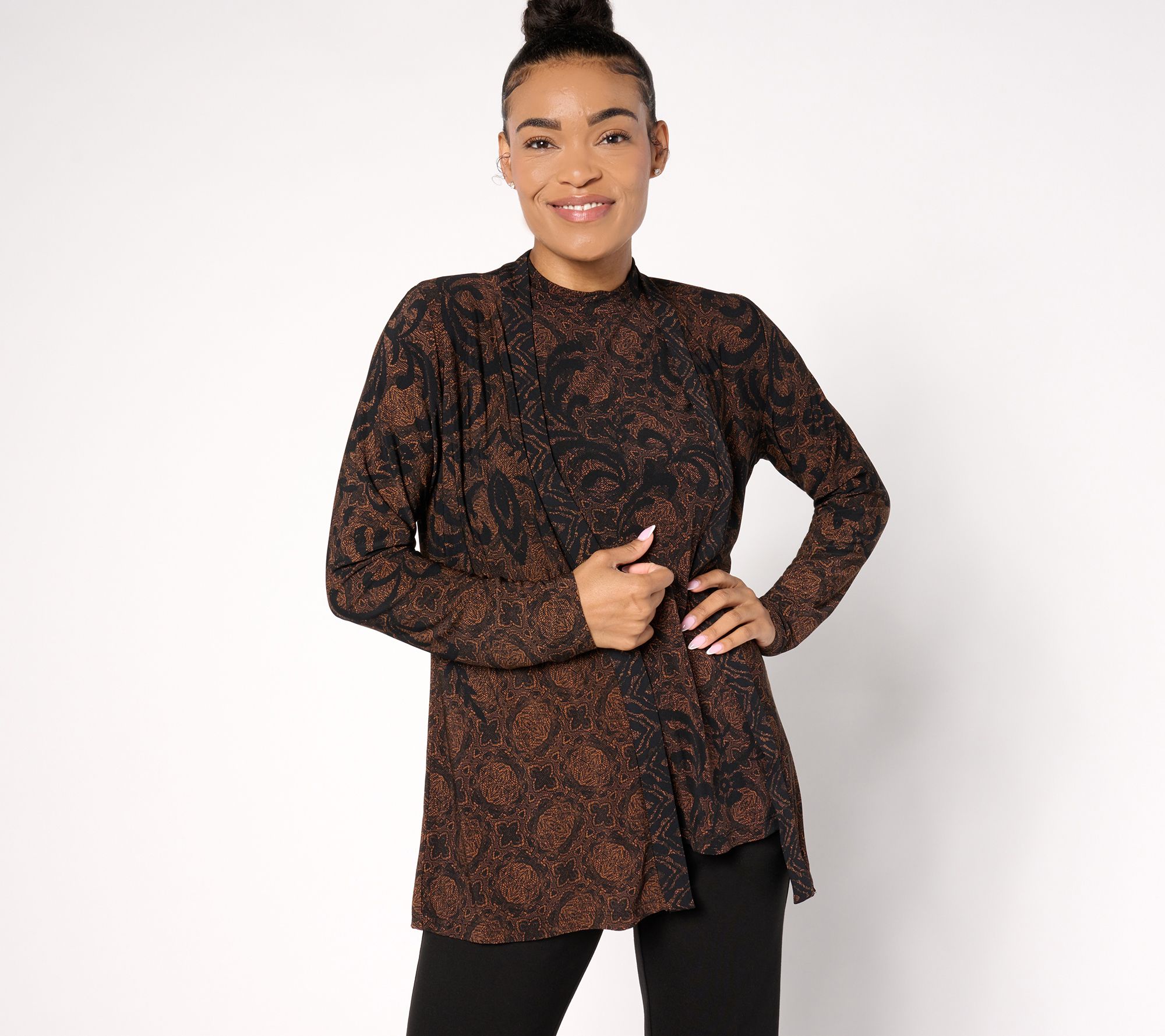 "As Is" Susan Graver Petite Printed Liquid Knit Cardigan & Tank Set