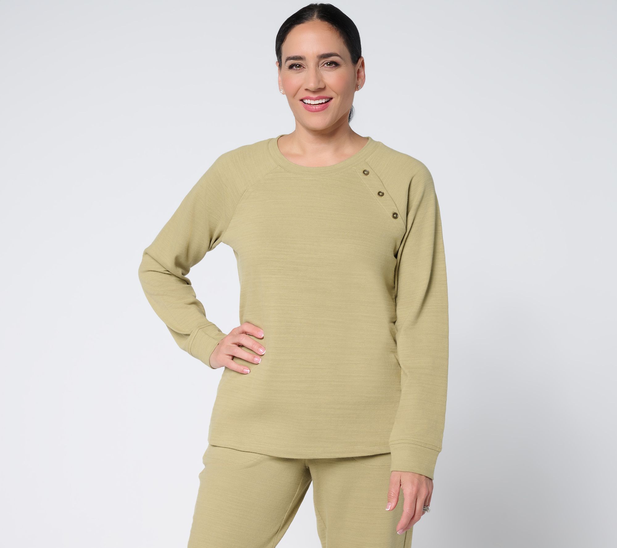 Denim & Co. Active Textured Cotton Pullover with Button Detail