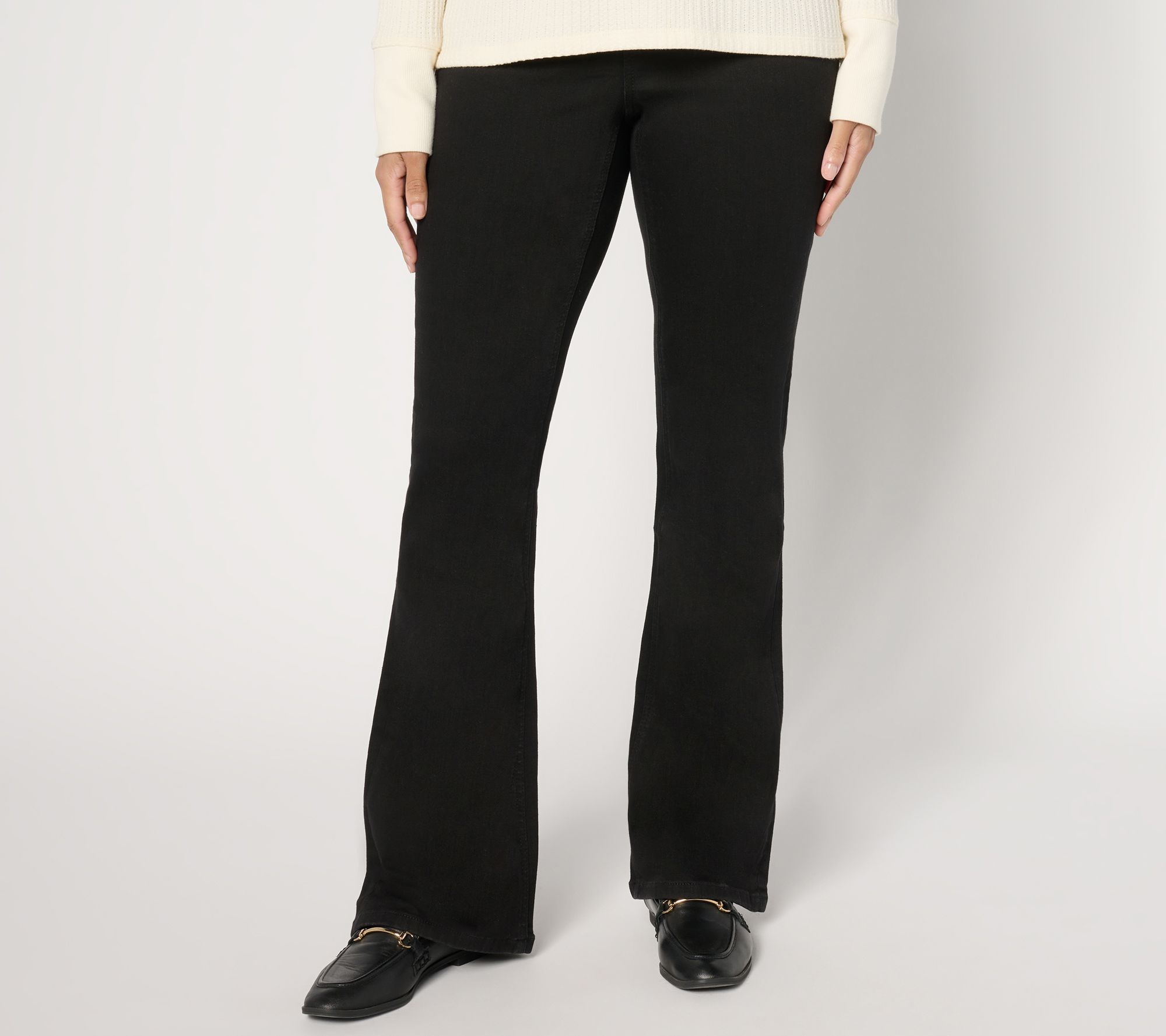 "As Is" Denim & Co. Tall Black Cozy Touch Baby Boot Pull On Jean