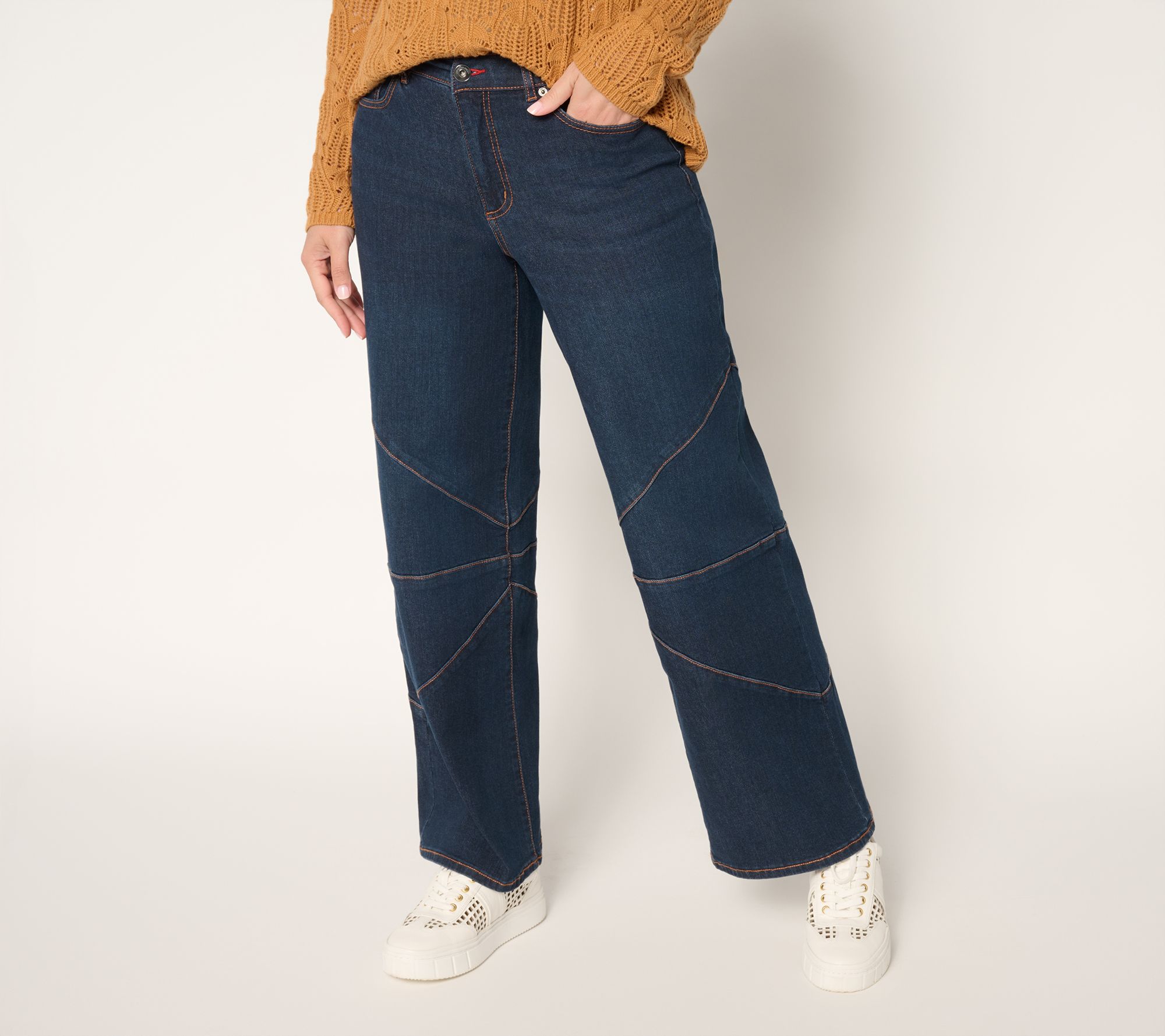 Peace Love World Regular Full Leg Jeans with Seamed Knee - Indigo