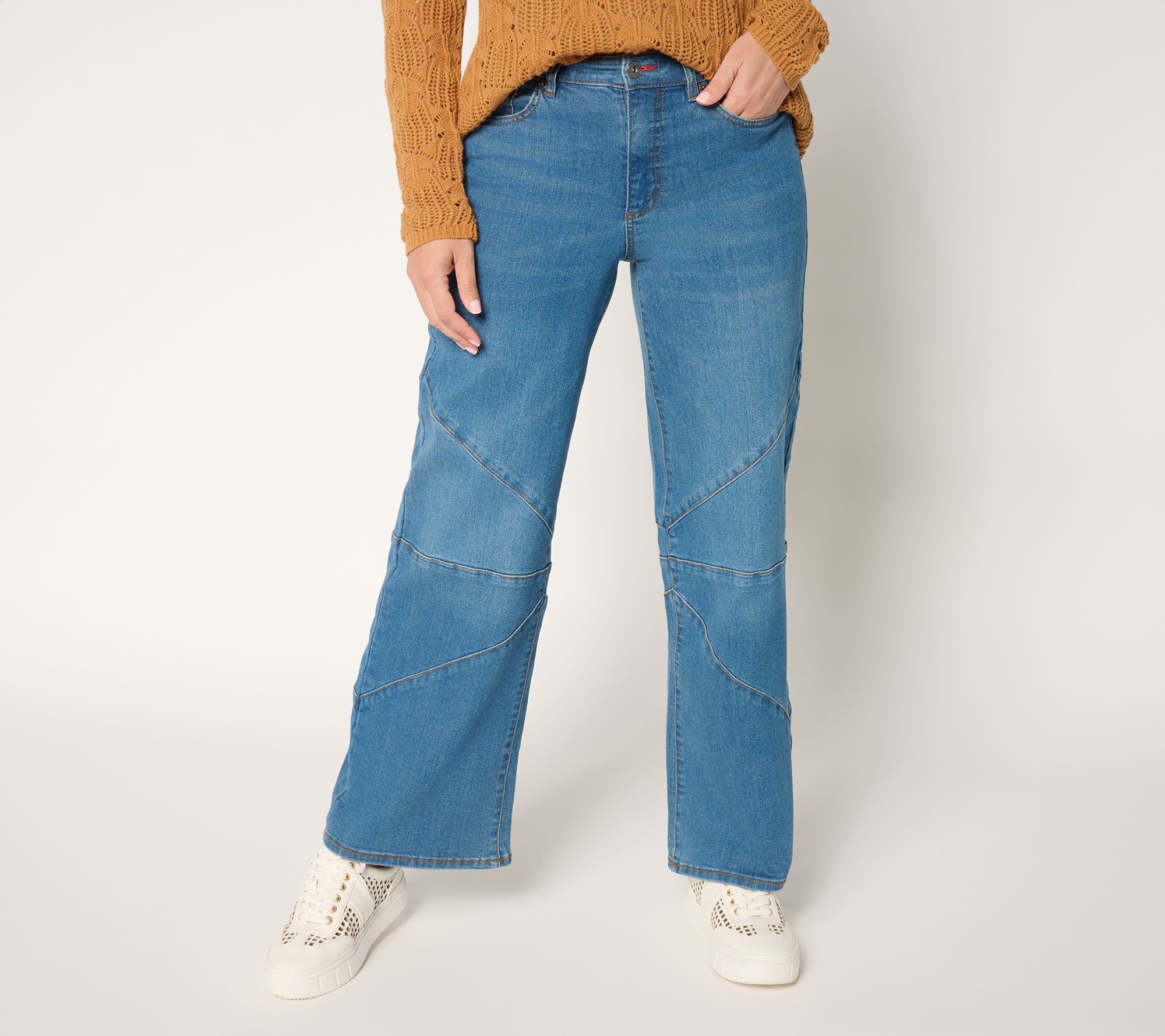 Peace Love World Regular Full Leg Jeans with Seamed Knee - Indigo