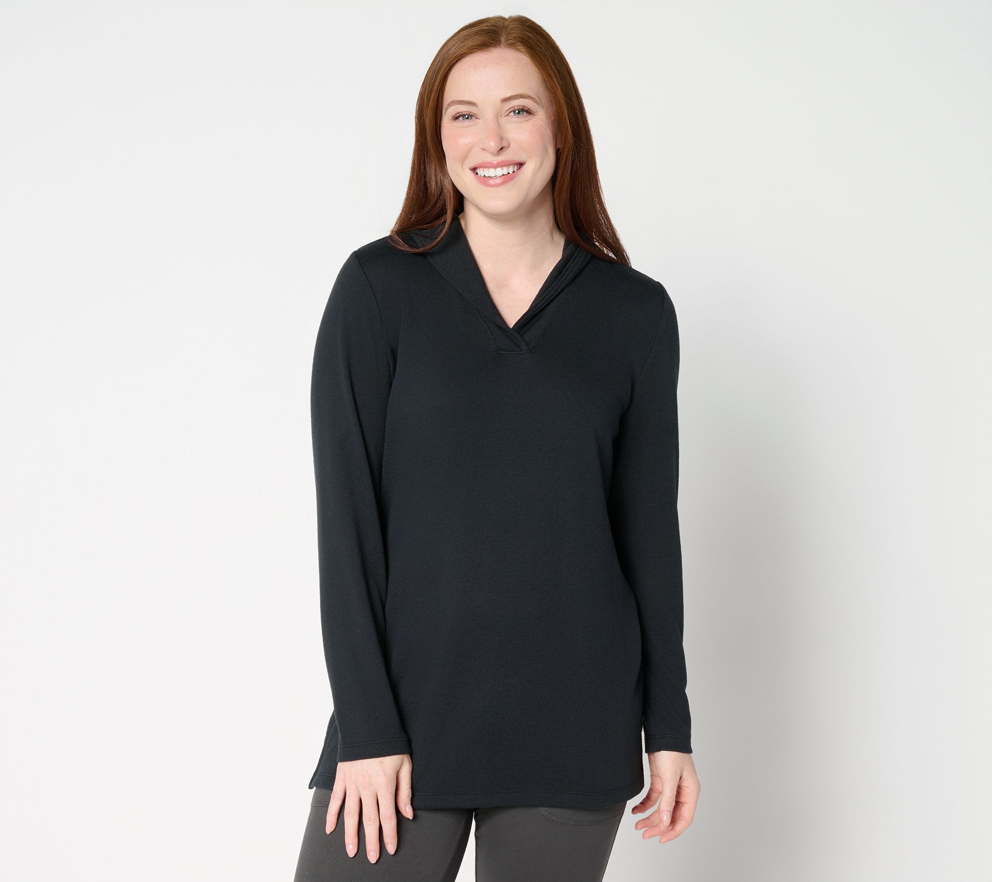 Denim & Co. Petite Heavenly Jersey Shawl Collar Tunic
