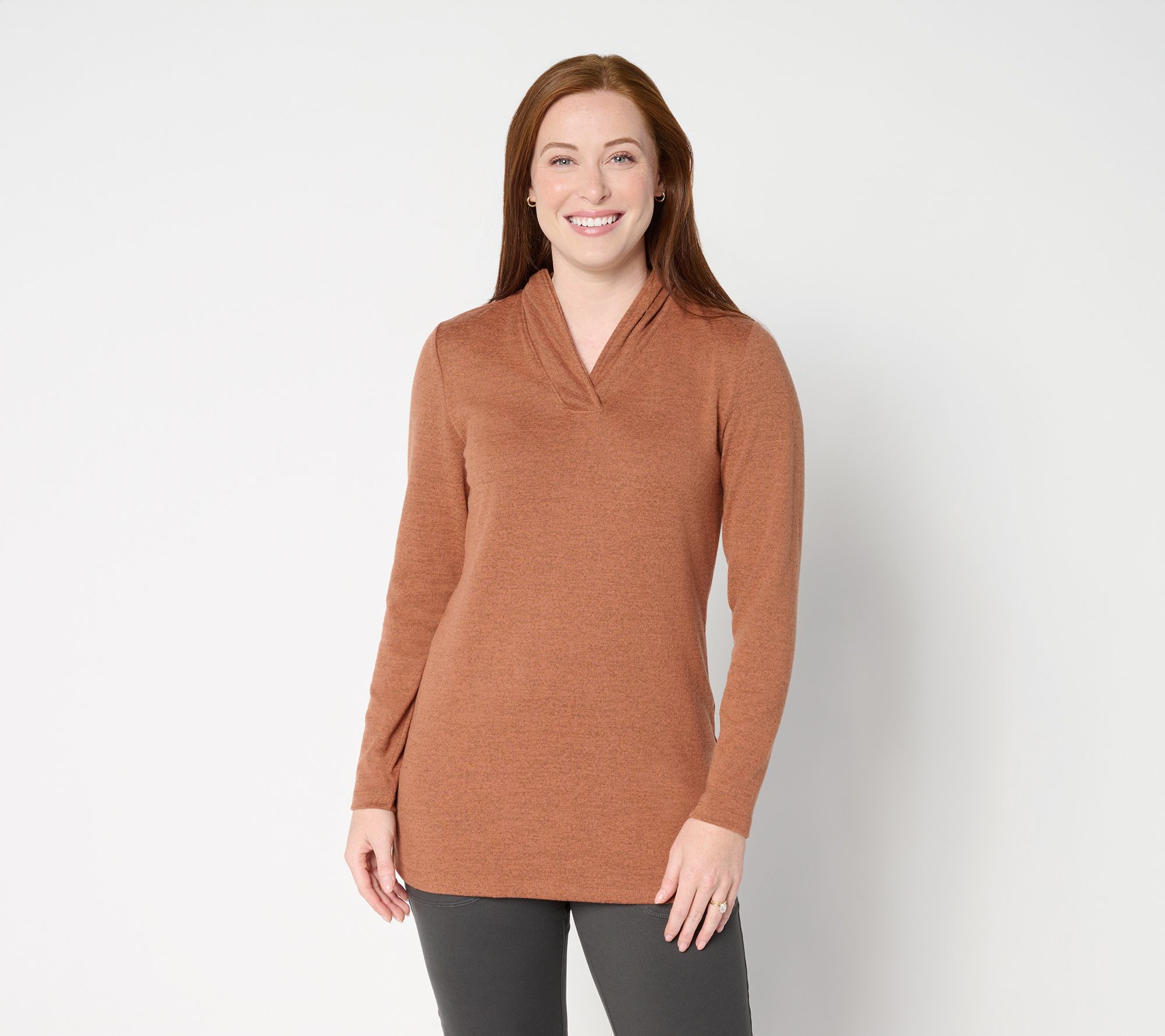 Denim & Co. Petite Heavenly Jersey Shawl Collar Tunic