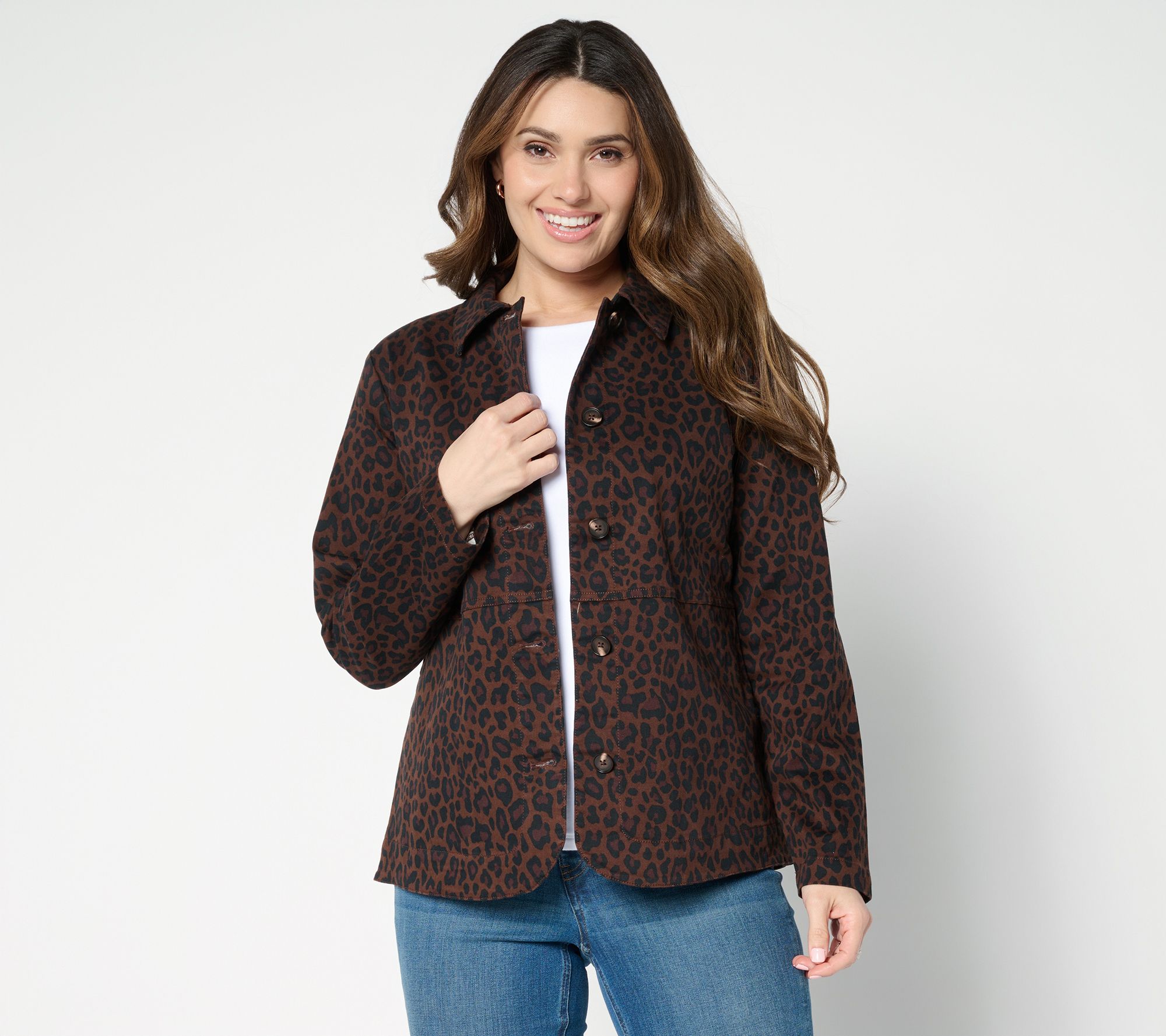 Denim & Co. Animal Print Button Front Twill Jacket with Pockets