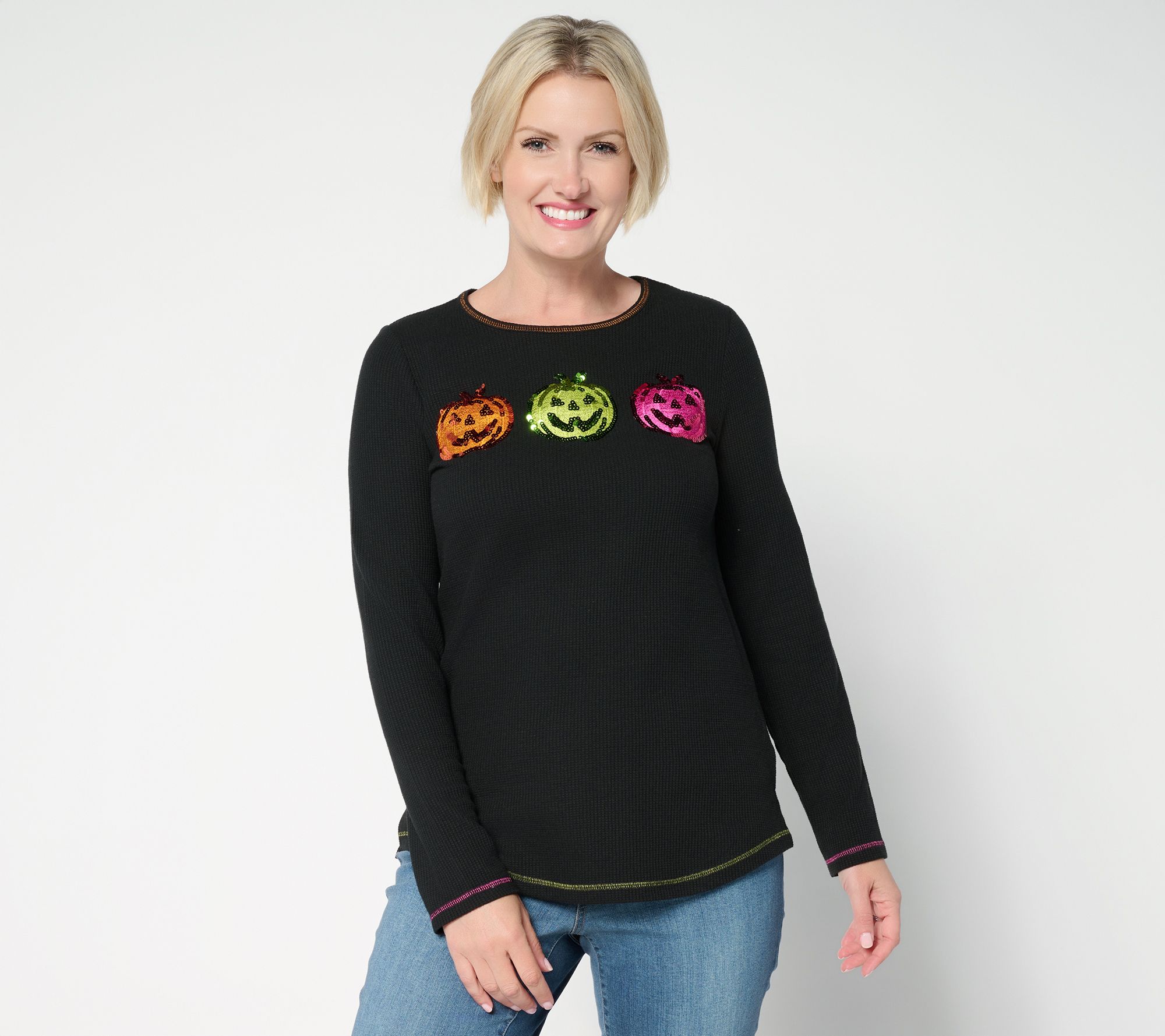 Quacker Factory Triple Treat Waffle Contrast Trim Top