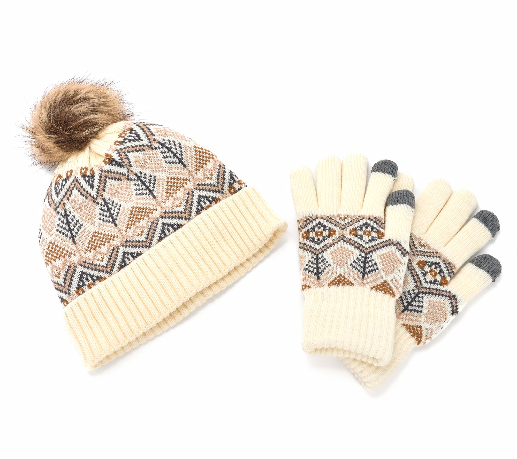 MUK LUKS Heat Retaining Fair Isle Hat & Touch Screen Gloves Set