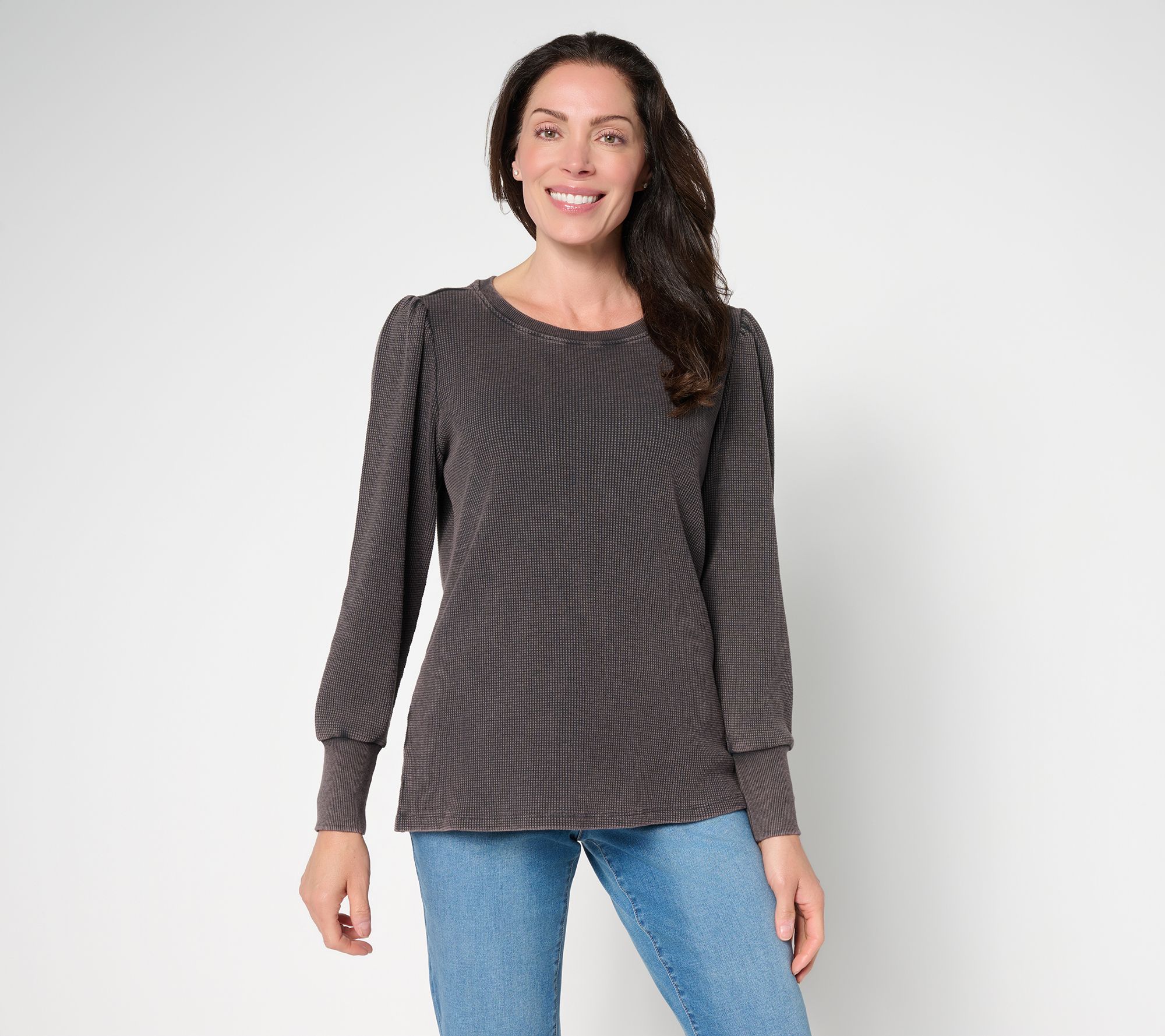 Belle by Kim Gravel Snow Washed Waffle Knit Crew Neck Top
