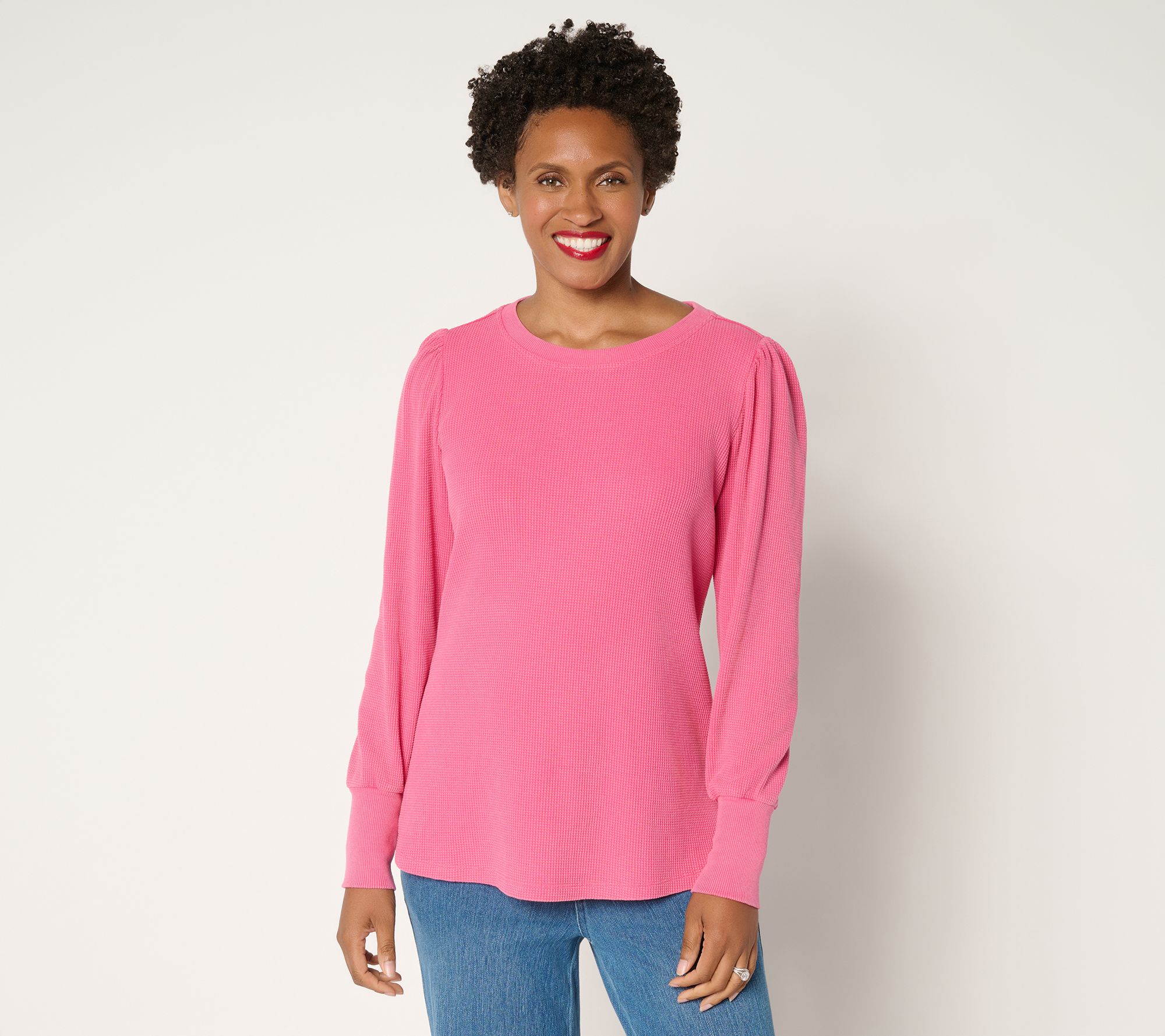 Belle by Kim Gravel Snow Washed Waffle Knit Crew Neck Top
