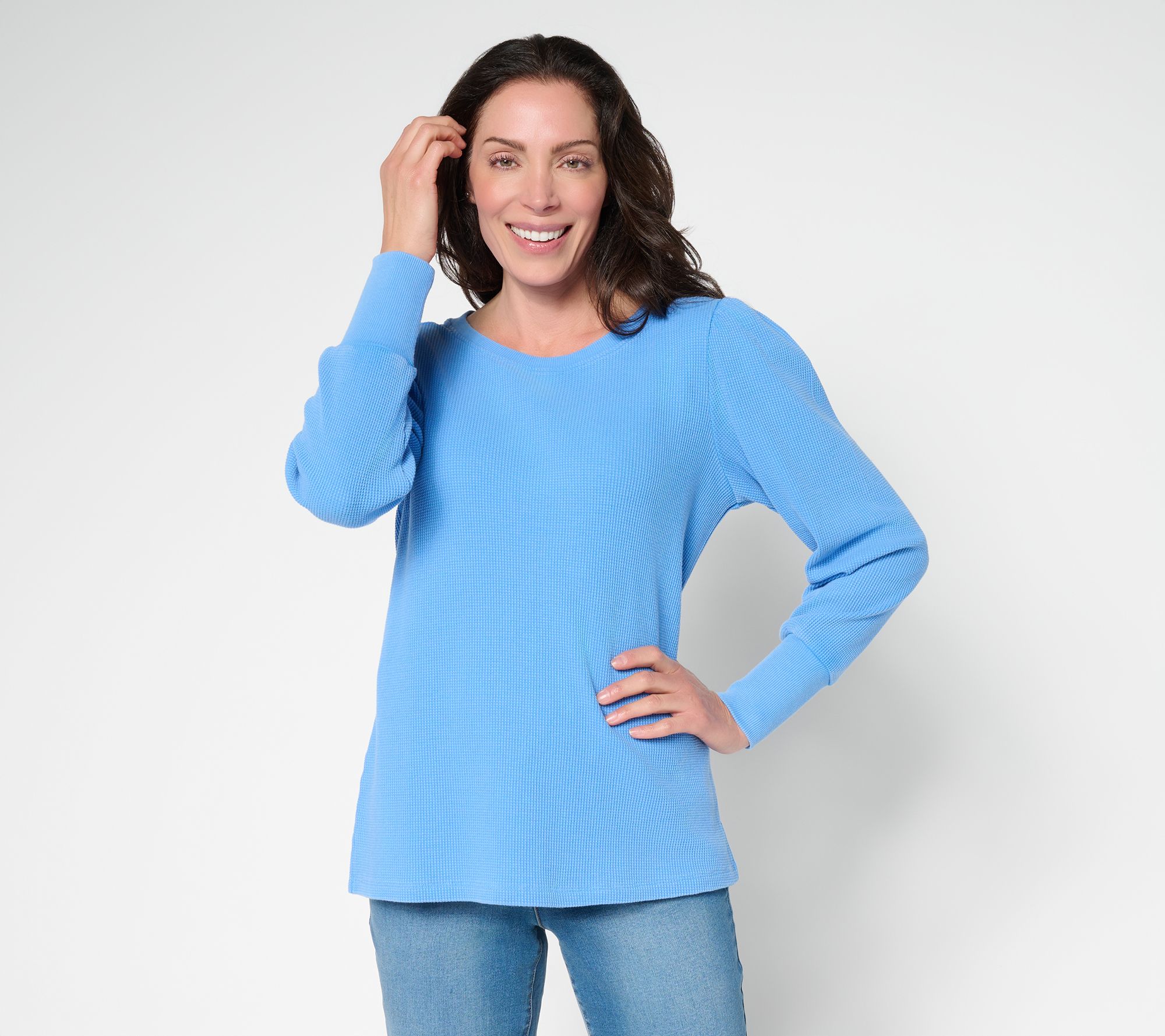 Belle by Kim Gravel Snow Washed Waffle Knit Crew Neck Top