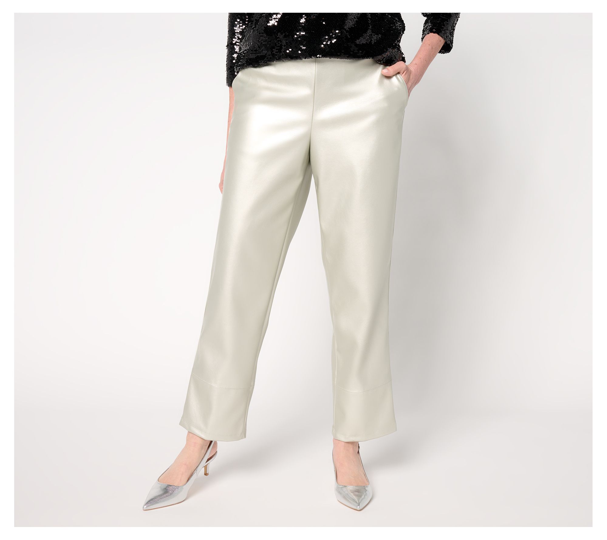 "As Is" by Stacy London Petite Ankle Metallic Faux Leather Pant