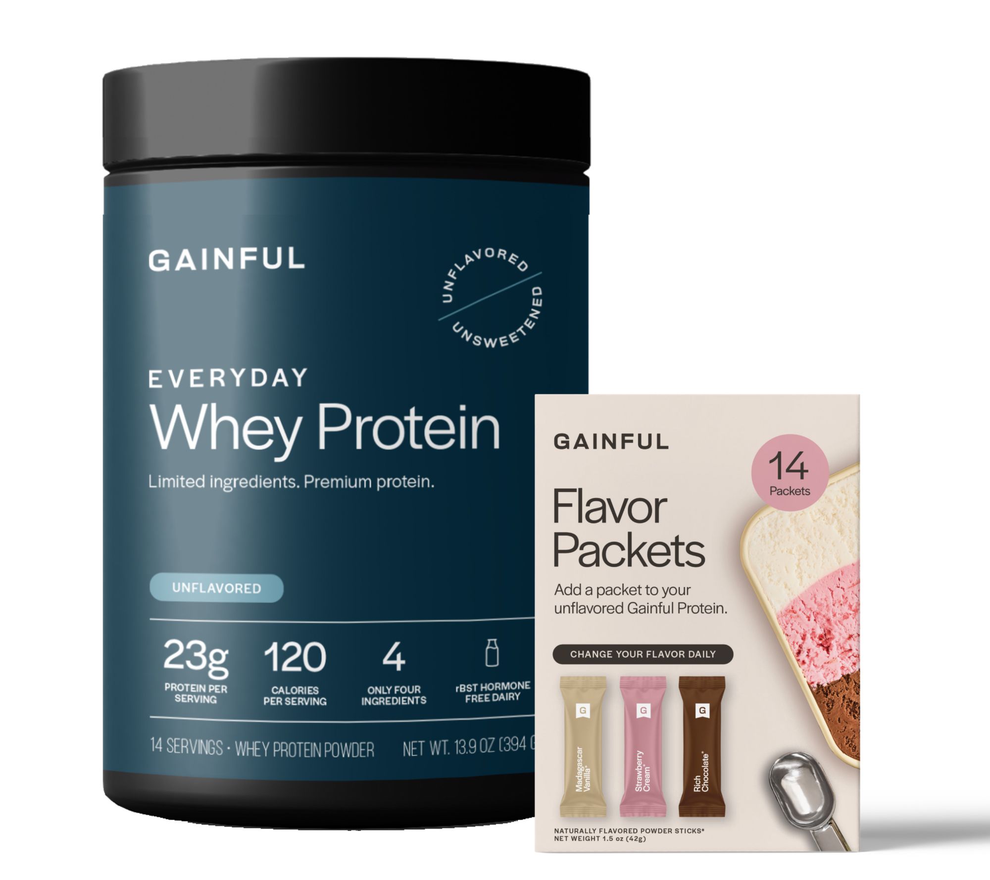 Gainful 14 Serving Whey Protein Powder with choice of Flavor Sticks