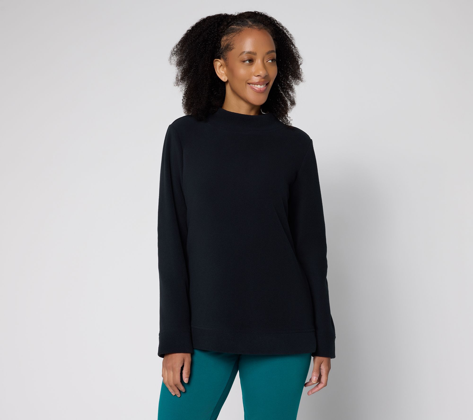 Denim & Co. Printed or Solid Fleece Funnel Neck Top