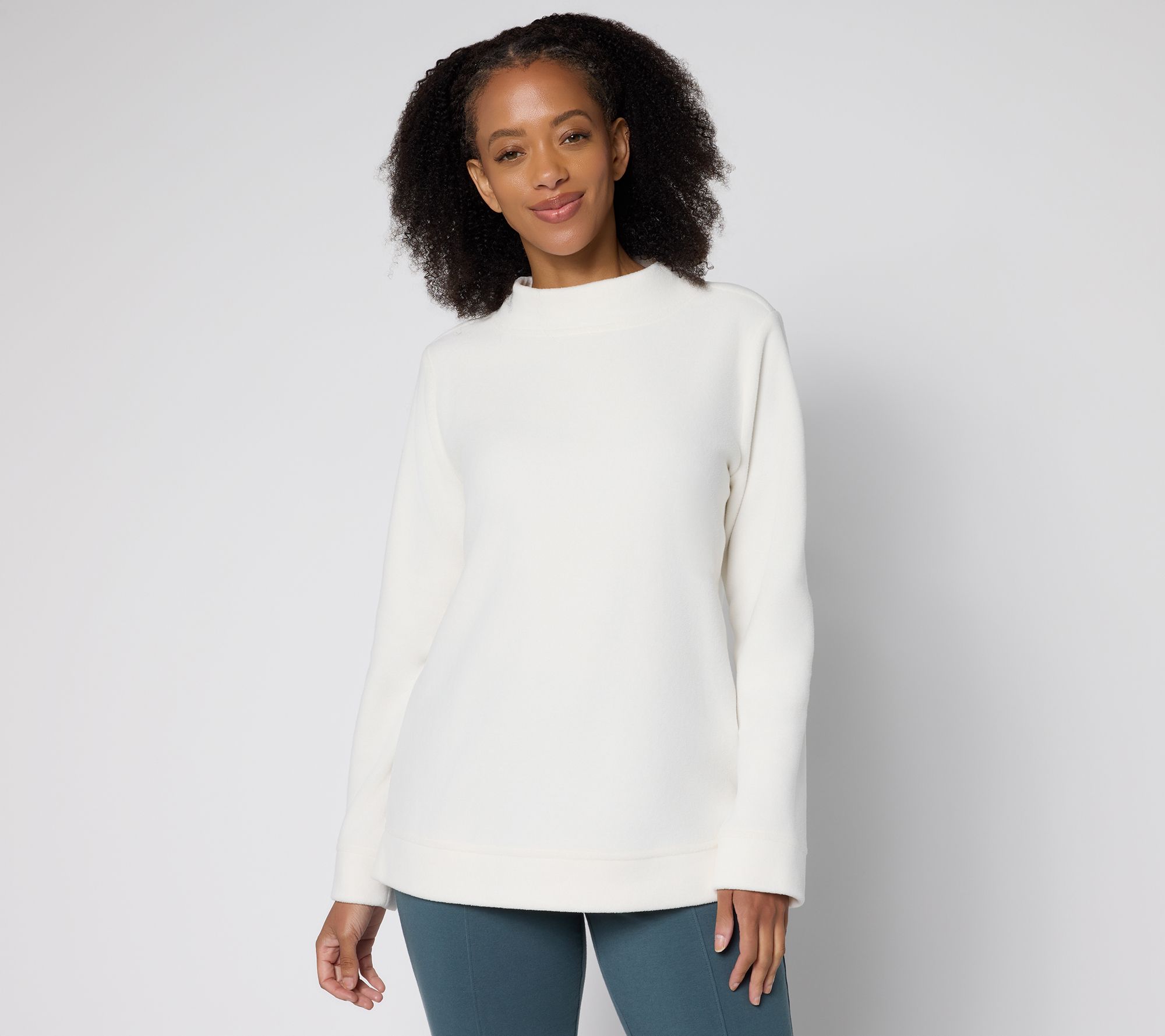 Denim & Co. Printed or Solid Fleece Funnel Neck Top
