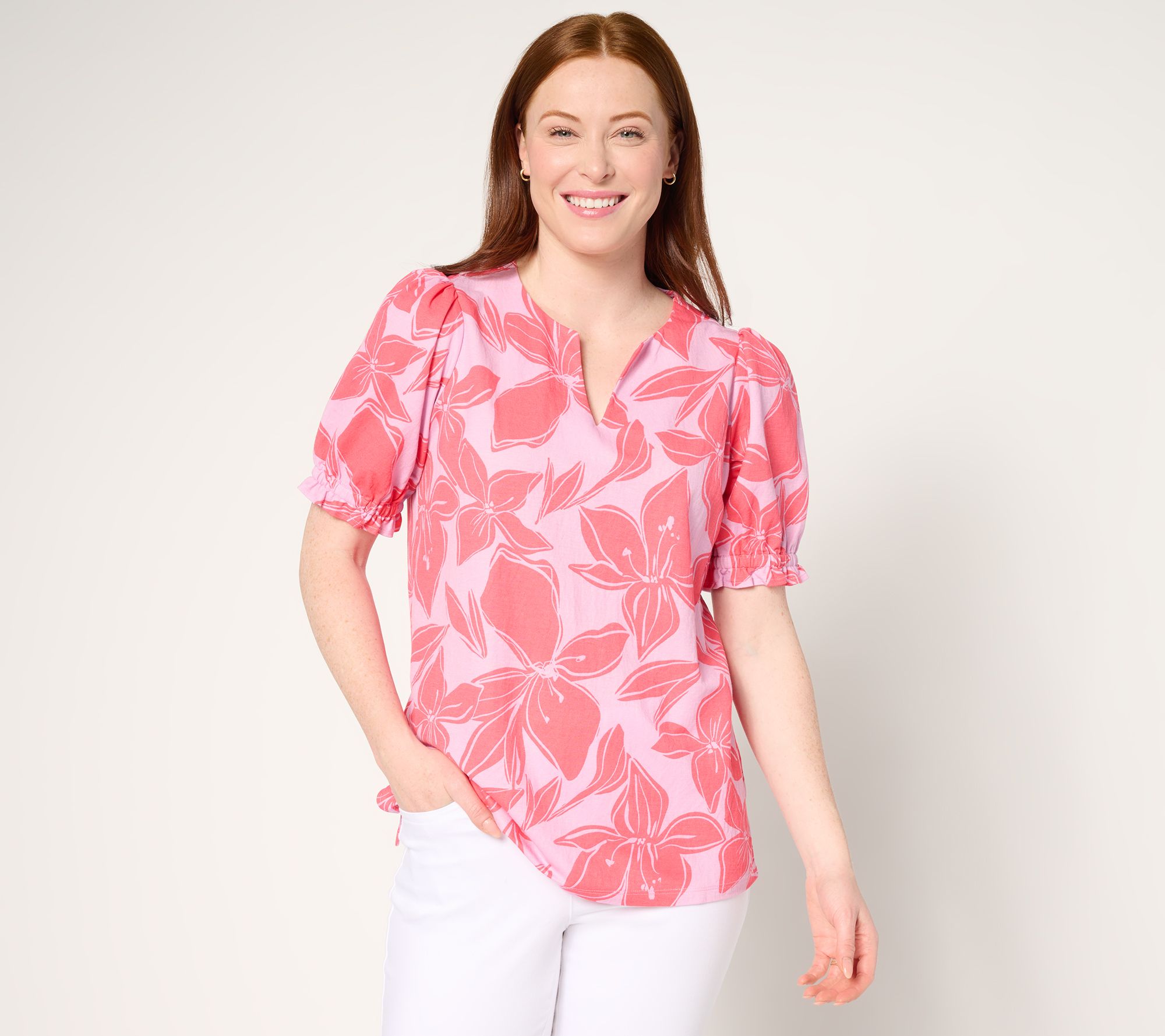 "As Is" Belle Beach by Kim Gravel Cabana Knit Hibiscus Top