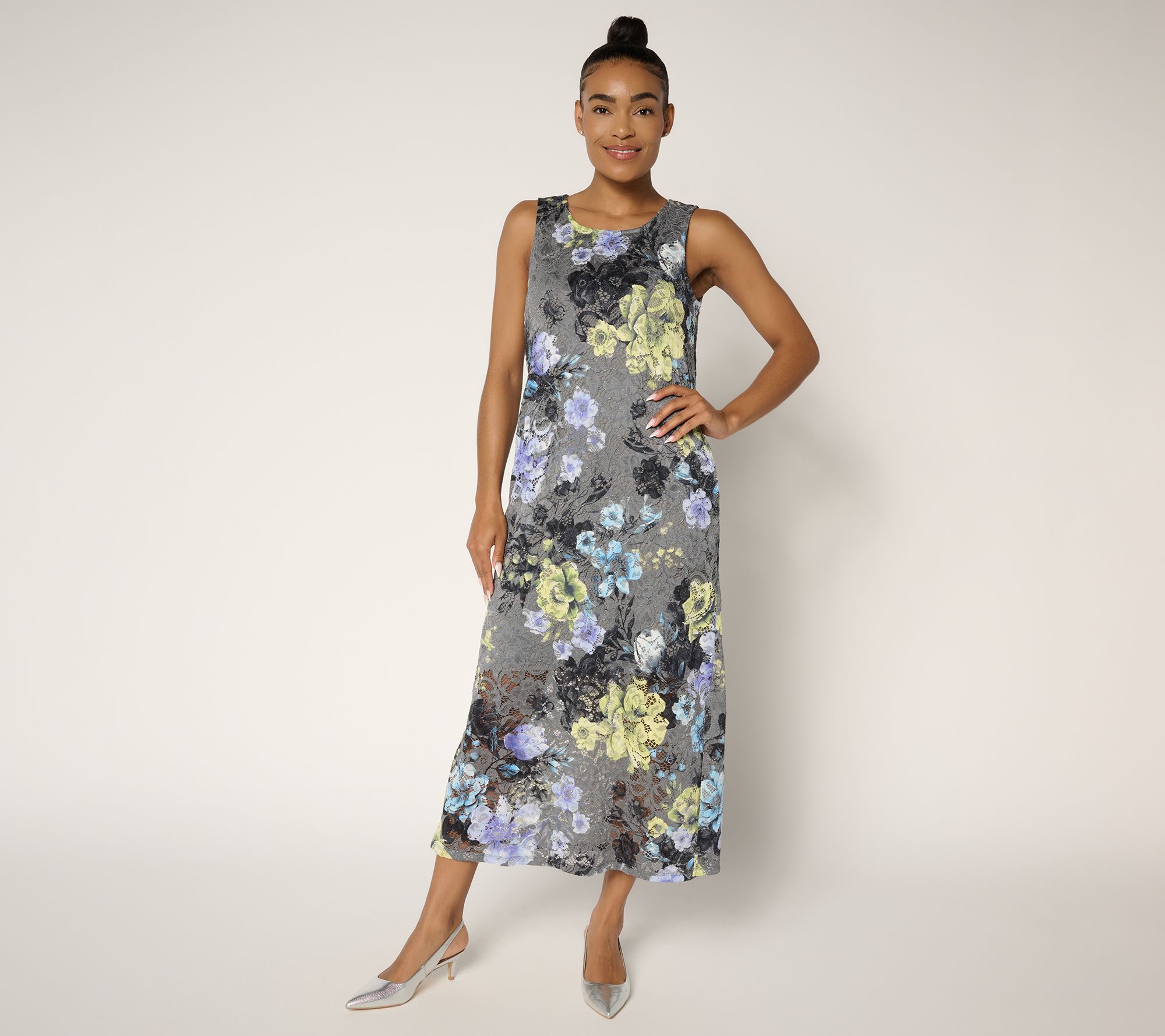 "As Is" Women with Control Pet. Printed Lace Midi Dress