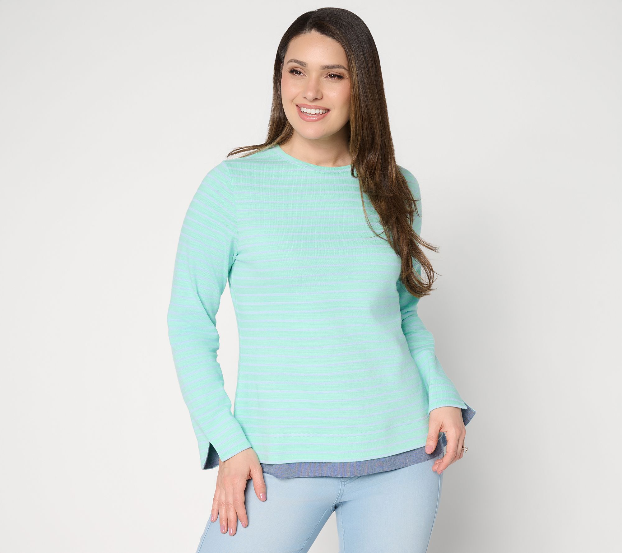 Denim & Co. Striped Textured Cotton & Chambray Twofer Top
