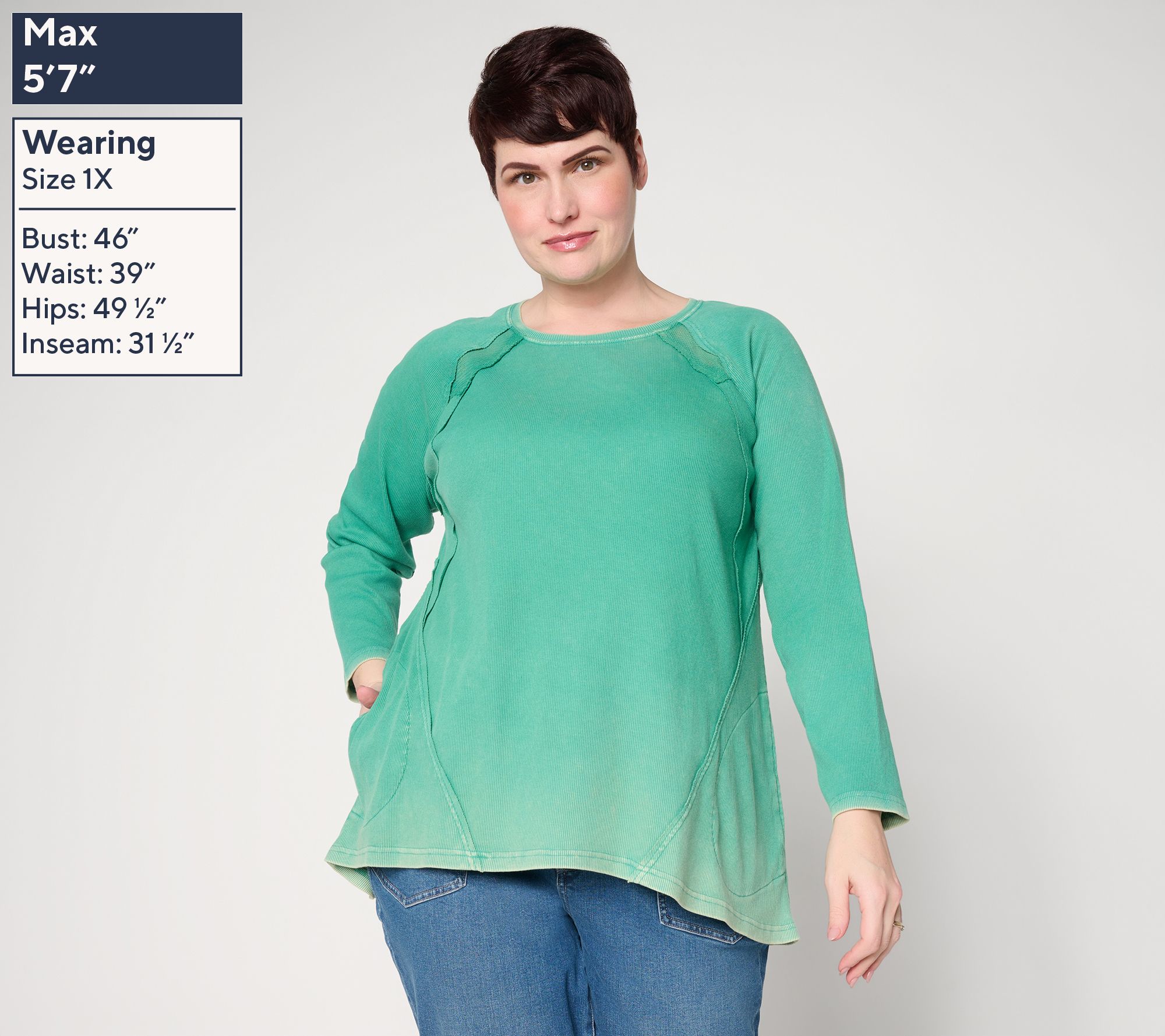 LOGO by Lori Goldsteinq Seam Detail Rib Long Sleeve Overdye Top