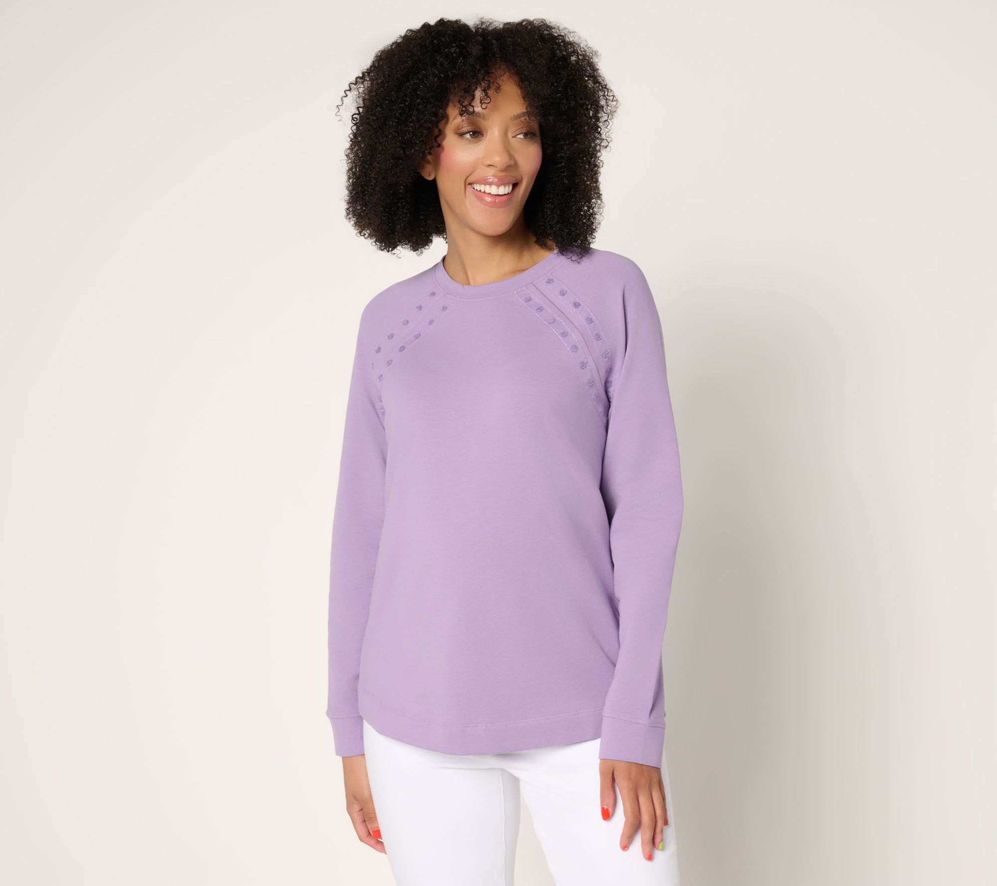 "As Is" Denim & Co. Active French Terry Pullover with Embroidery