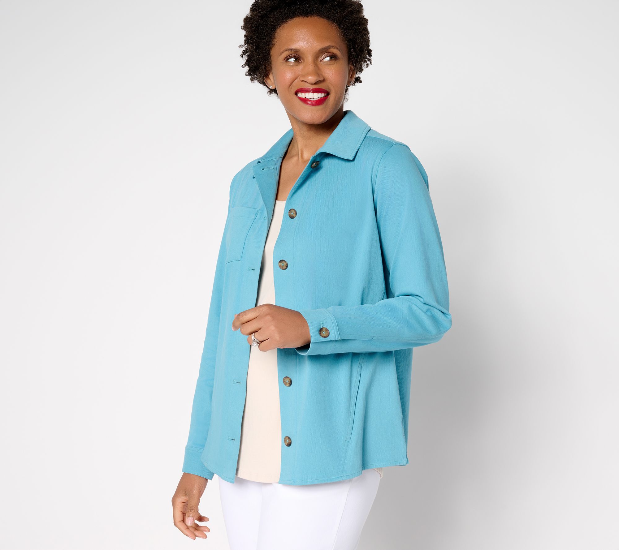 "As Is" Denim & Co. Comfy Knit Air Collared Button Front Jacket