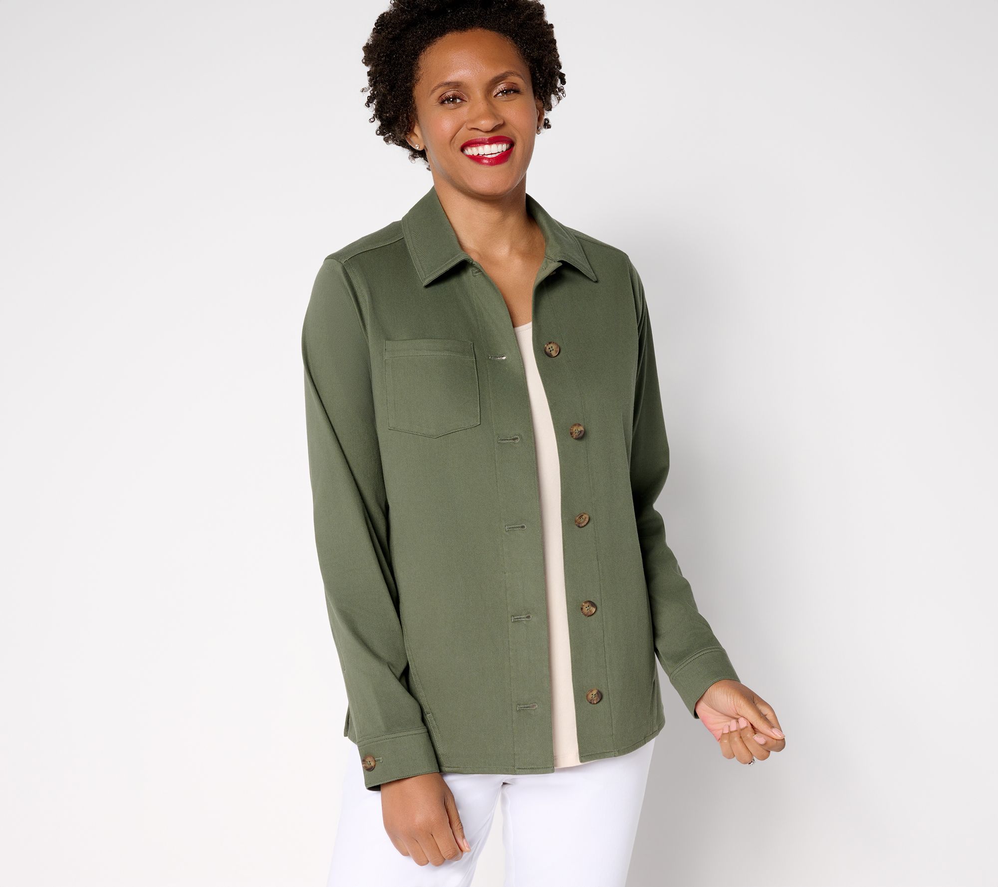 "As Is" Denim & Co. Comfy Knit Air Collared Button Front Jacket