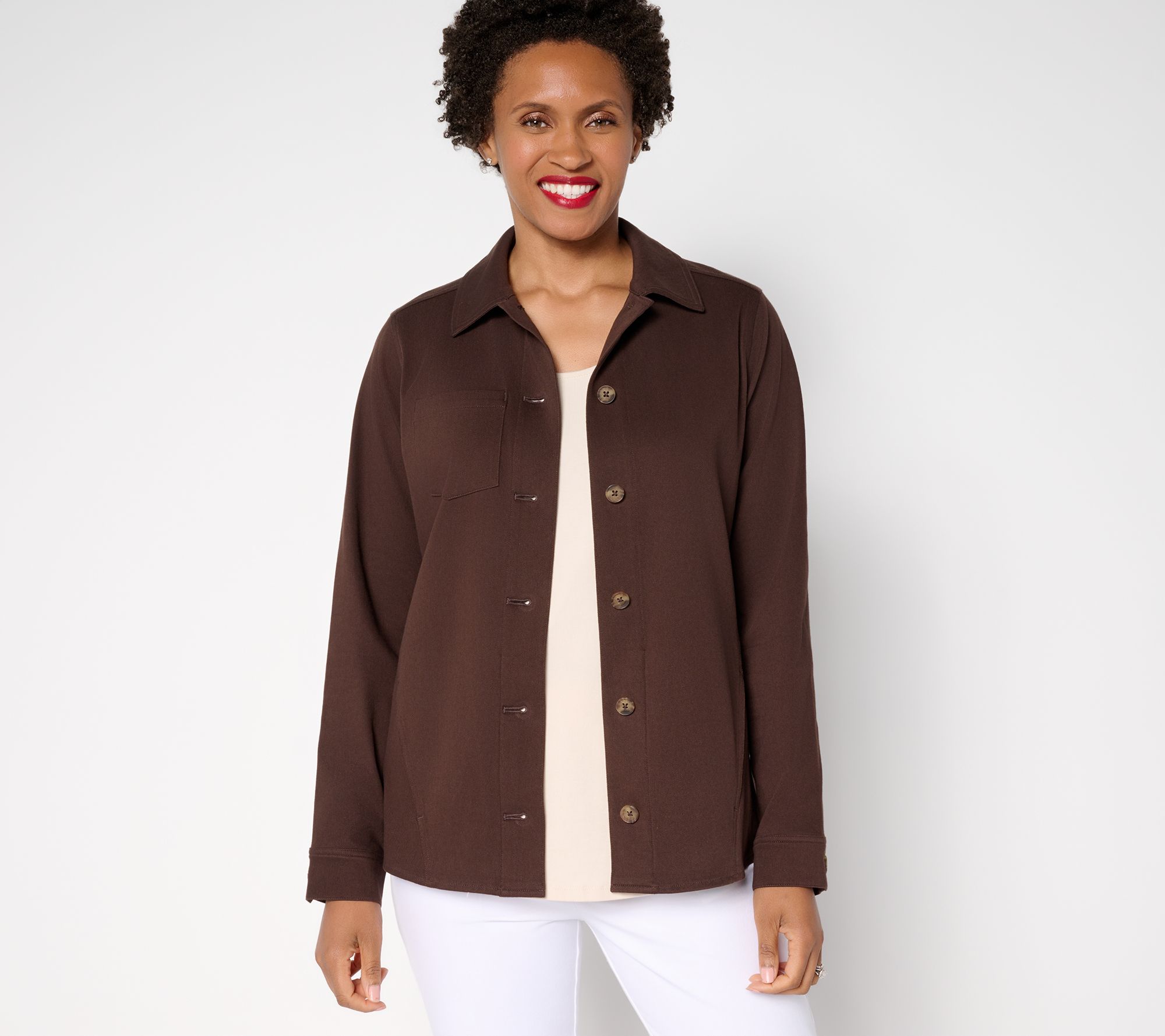 "As Is" Denim & Co. Comfy Knit Air Collared Button Front Jacket