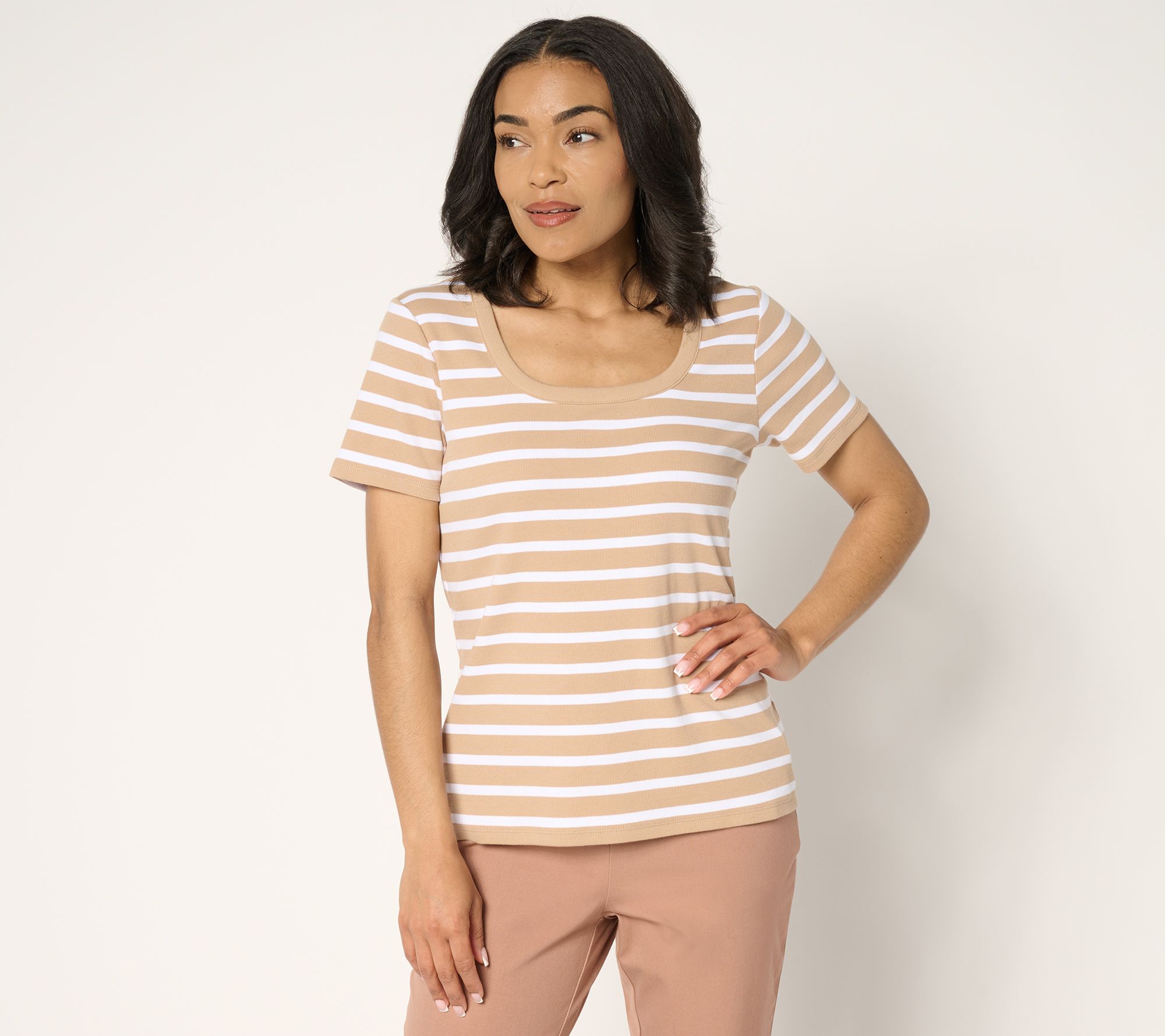 "As Is" Isaac Mizrahi Live! Essentials Pima Rib U-Neck Tee