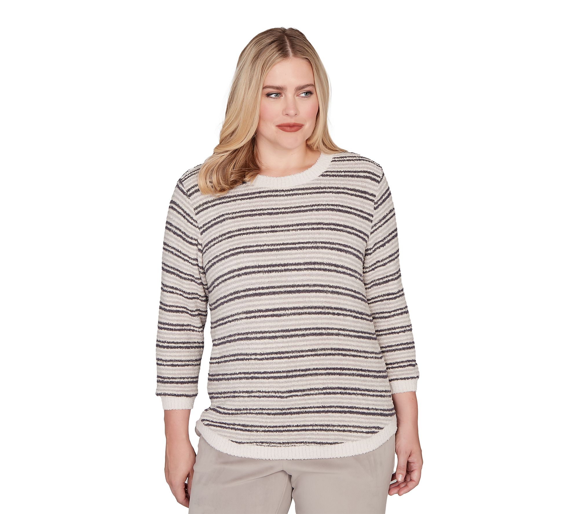 Alfred Dunner Petite Eyelash Striped Knit Top
