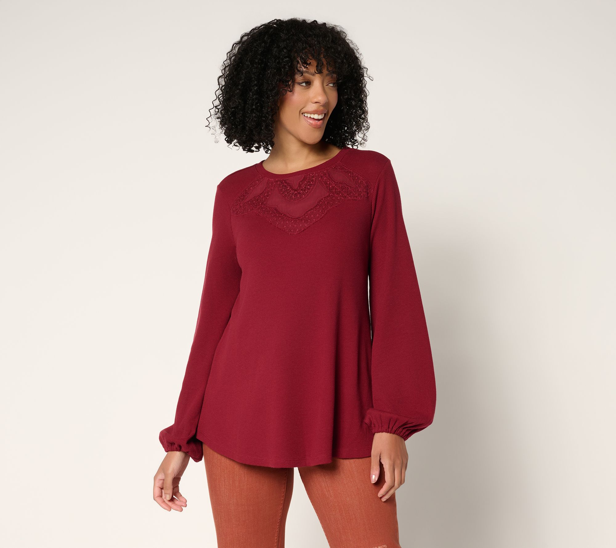 "As Is" LOGO Lavish by Lori Goldstein Waffle Top with Artisan Detail