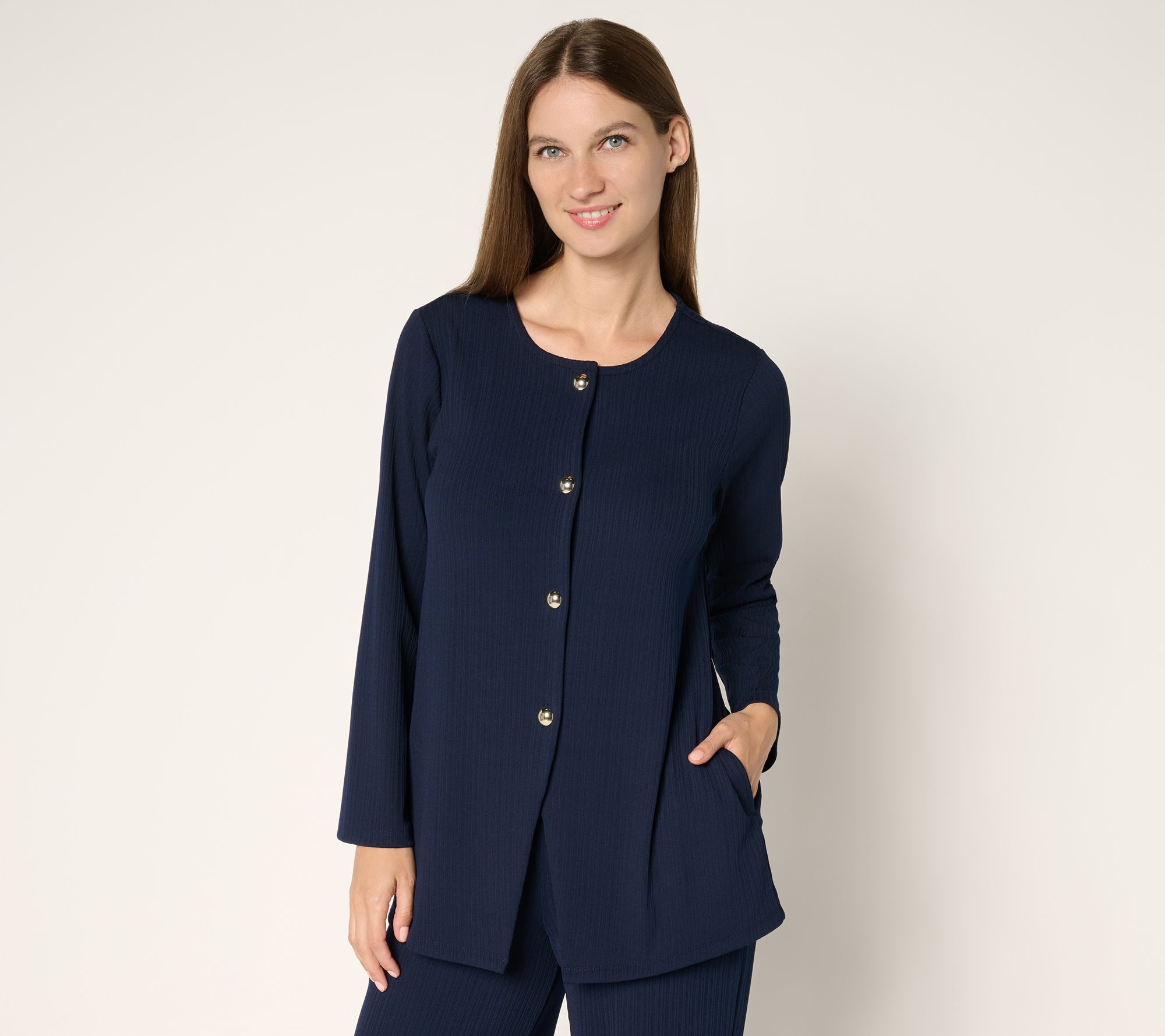 "As Is" Susan Graver Reg Rib Knit Button Front Cardigan