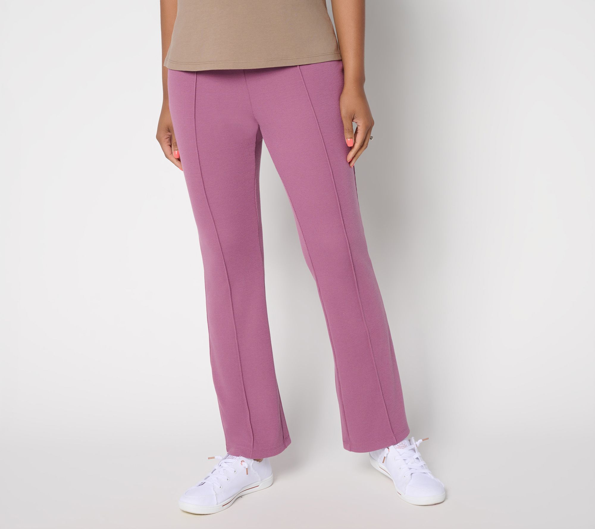 "As Is" LOGO by Lori Goldstein Reg Full Length Knit Rib Flare Pants