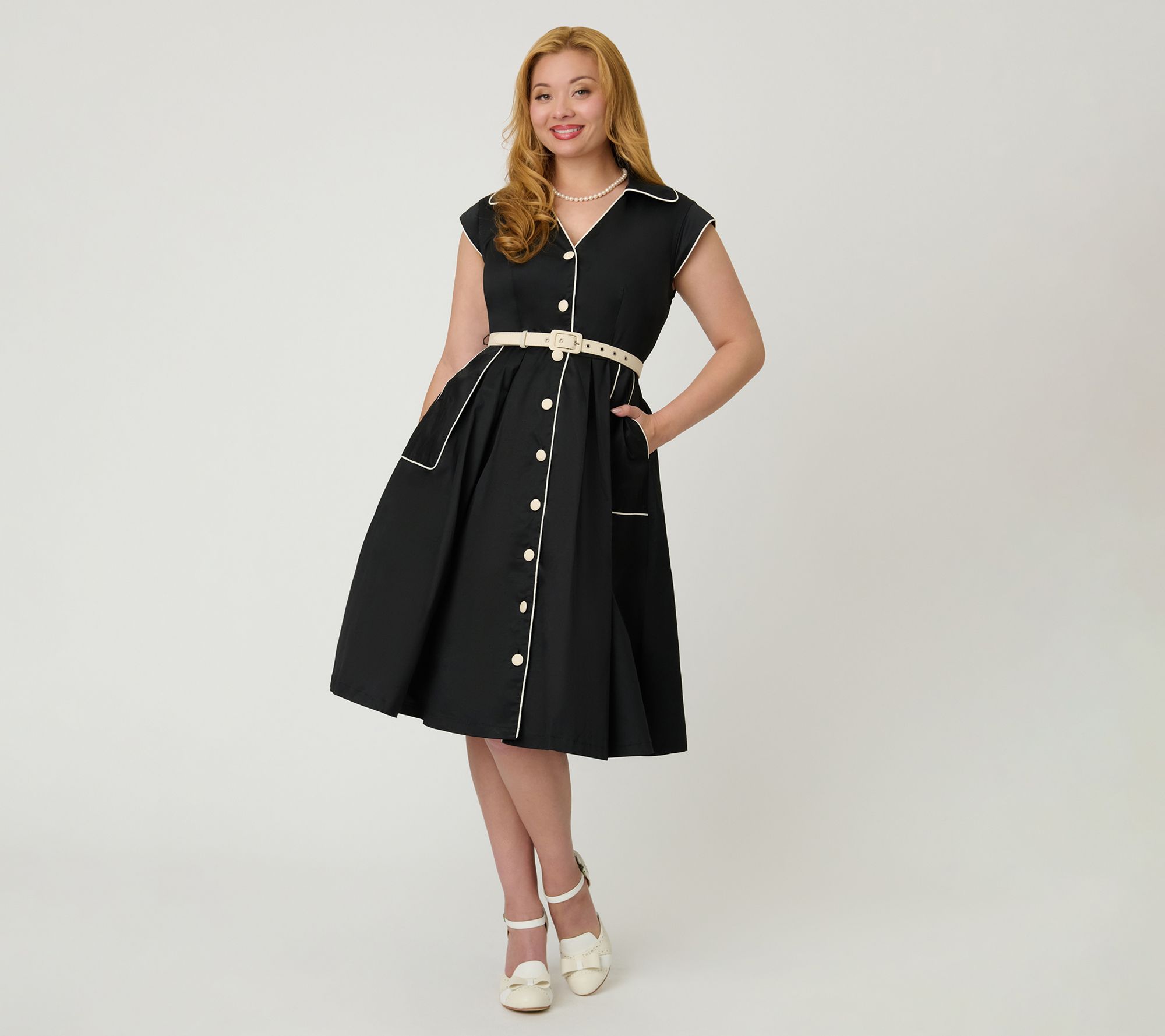  Unique Vintage Black & White Cotton Shirt SwingDress