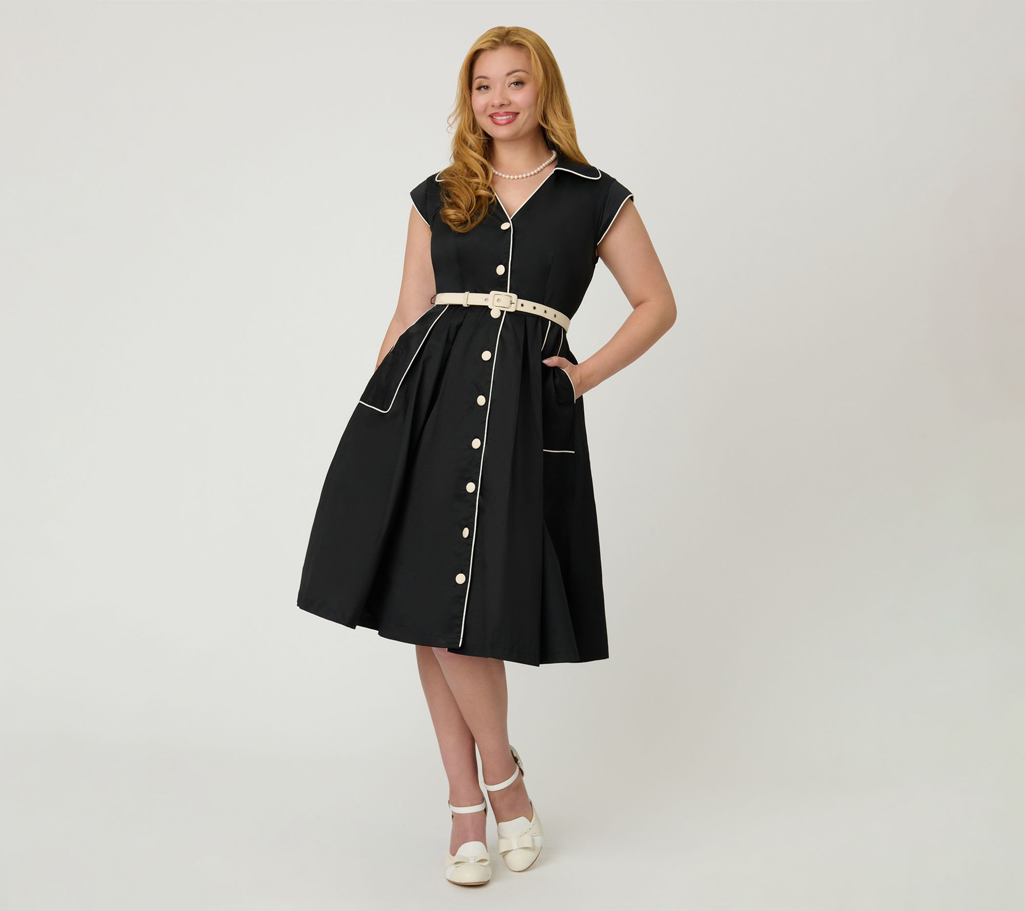 Unique Vintage Black & White Cotton Shirt SwingDress