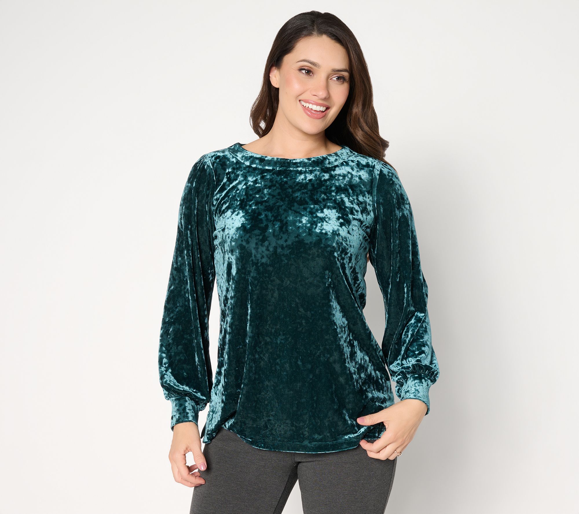 "As Is" Belle Boho by Kim Gravel Crushed Velvet Blouson Sleeve Top