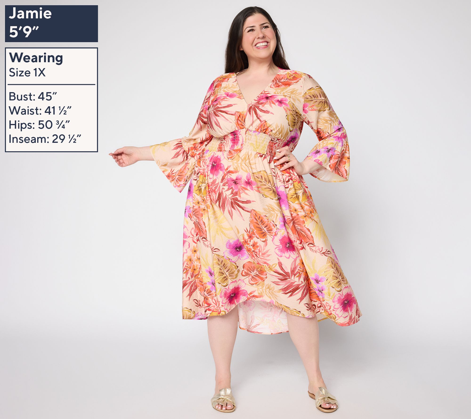 Susan Graver Printed Dolce Woven Smocked Waist Midi Dress - QVC.com