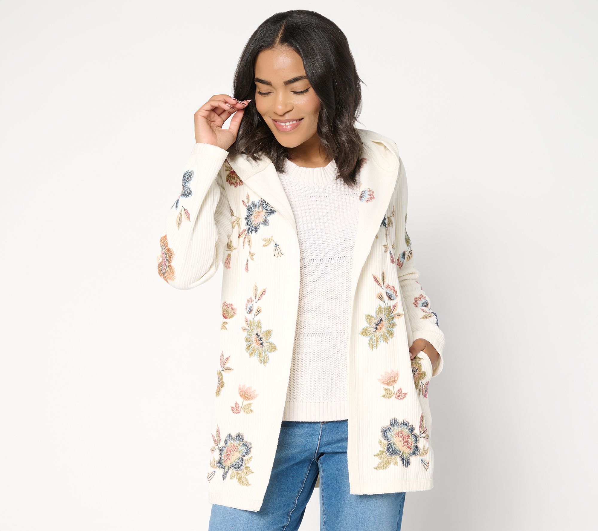 "As Is" Driftwood Jeans Corded Shelly Kimono Embroid- Vintage Floral