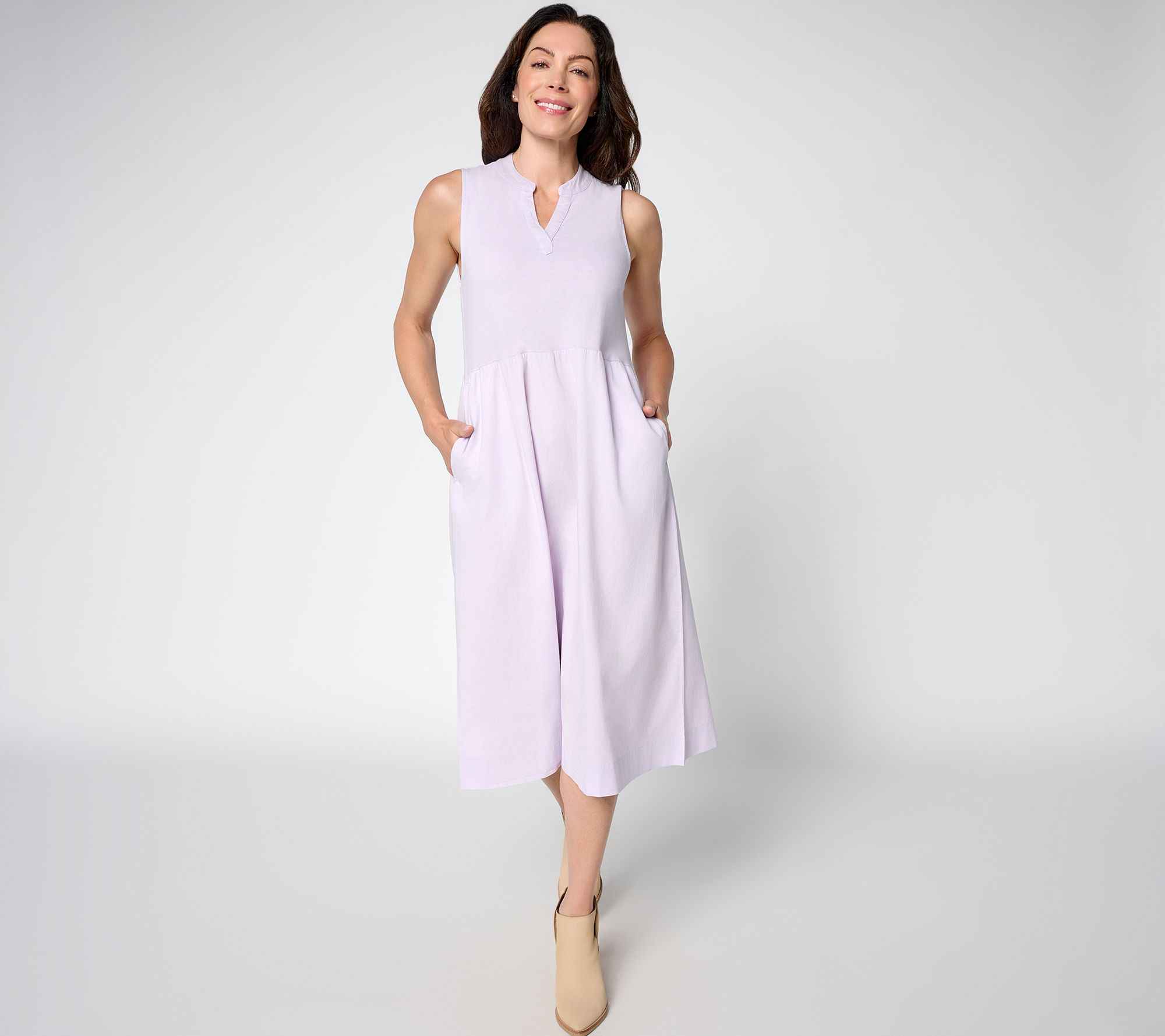 LOGO by Lori Goldstein Petite Mixed Media Collared Dress