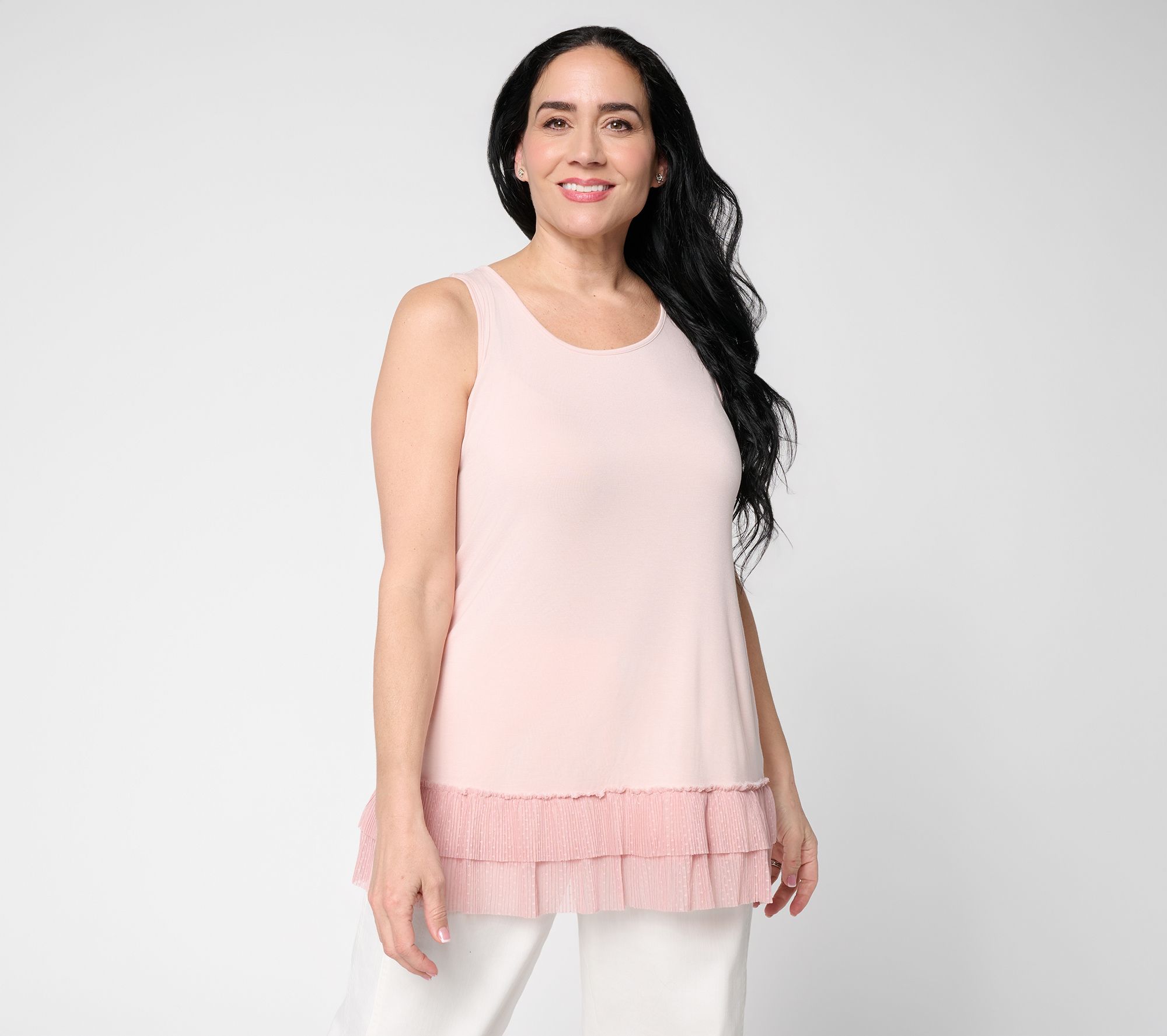 LOGO Layers by Lori Goldstein Tank with Pleated Clip-Dot Hem