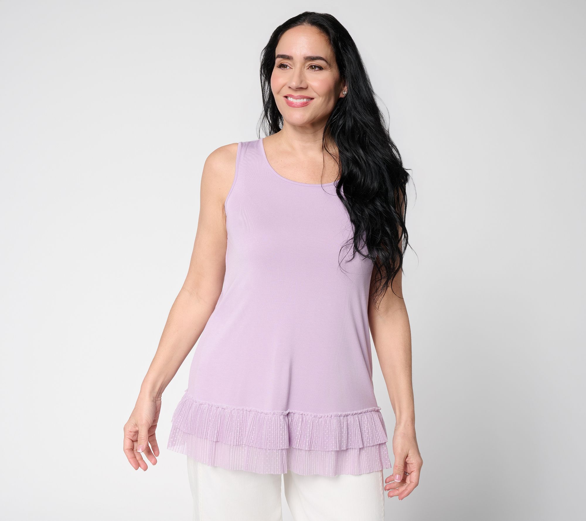 LOGO Layers by Lori Goldstein Tank with Pleated Clip-Dot Hem