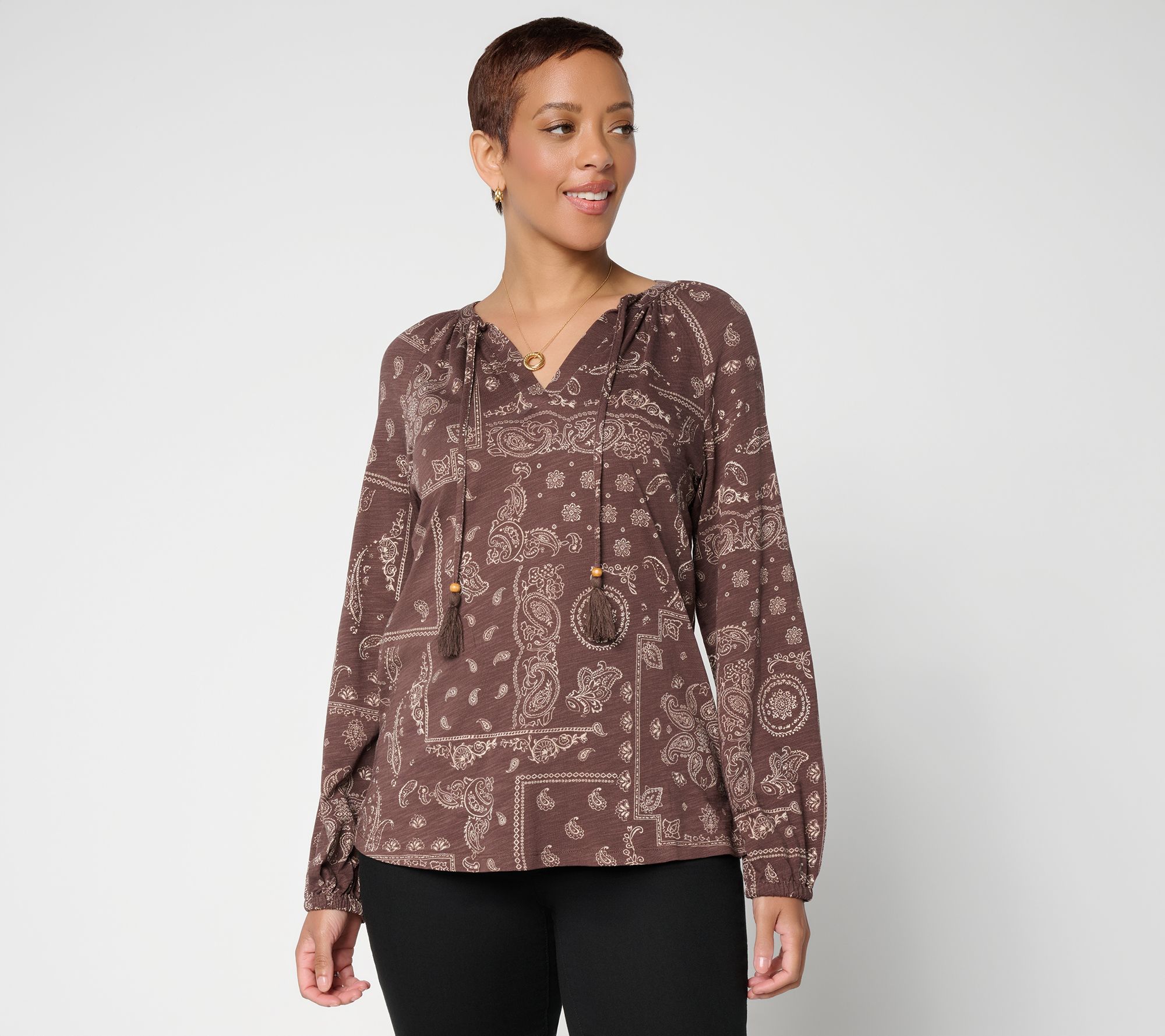 Belle Boho by Kim Gravel Slub Knit Bandana Ranch Top