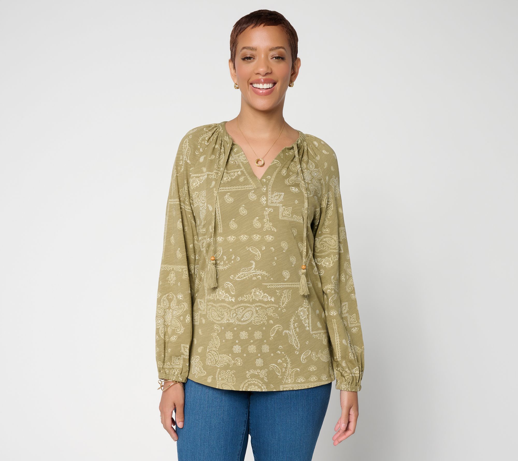Belle Boho by Kim Gravel Slub Knit Bandana Ranch Top
