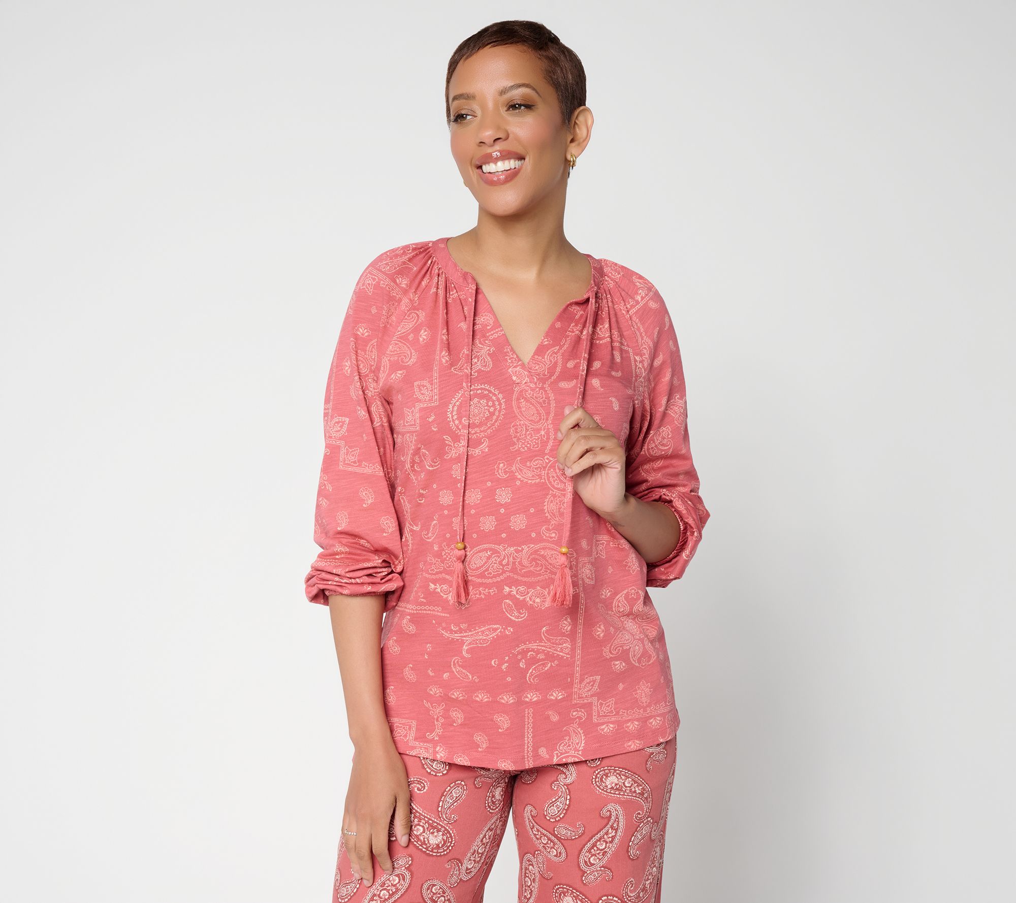 Belle Boho by Kim Gravel Slub Knit Bandana Ranch Top
