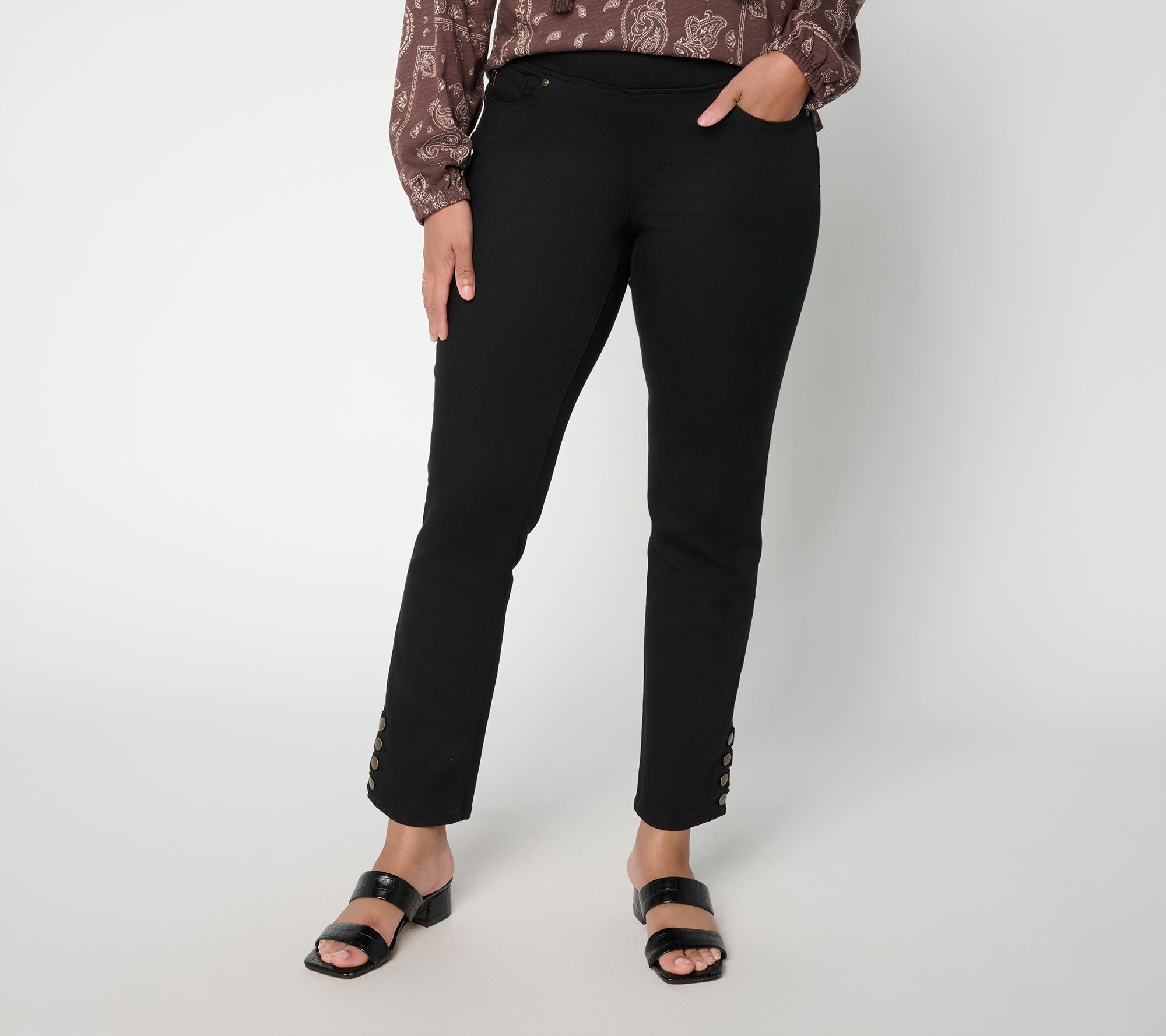 Belle by Kim Gravel Regular TripleLuxe Twill Scalloped Button Hem Jean