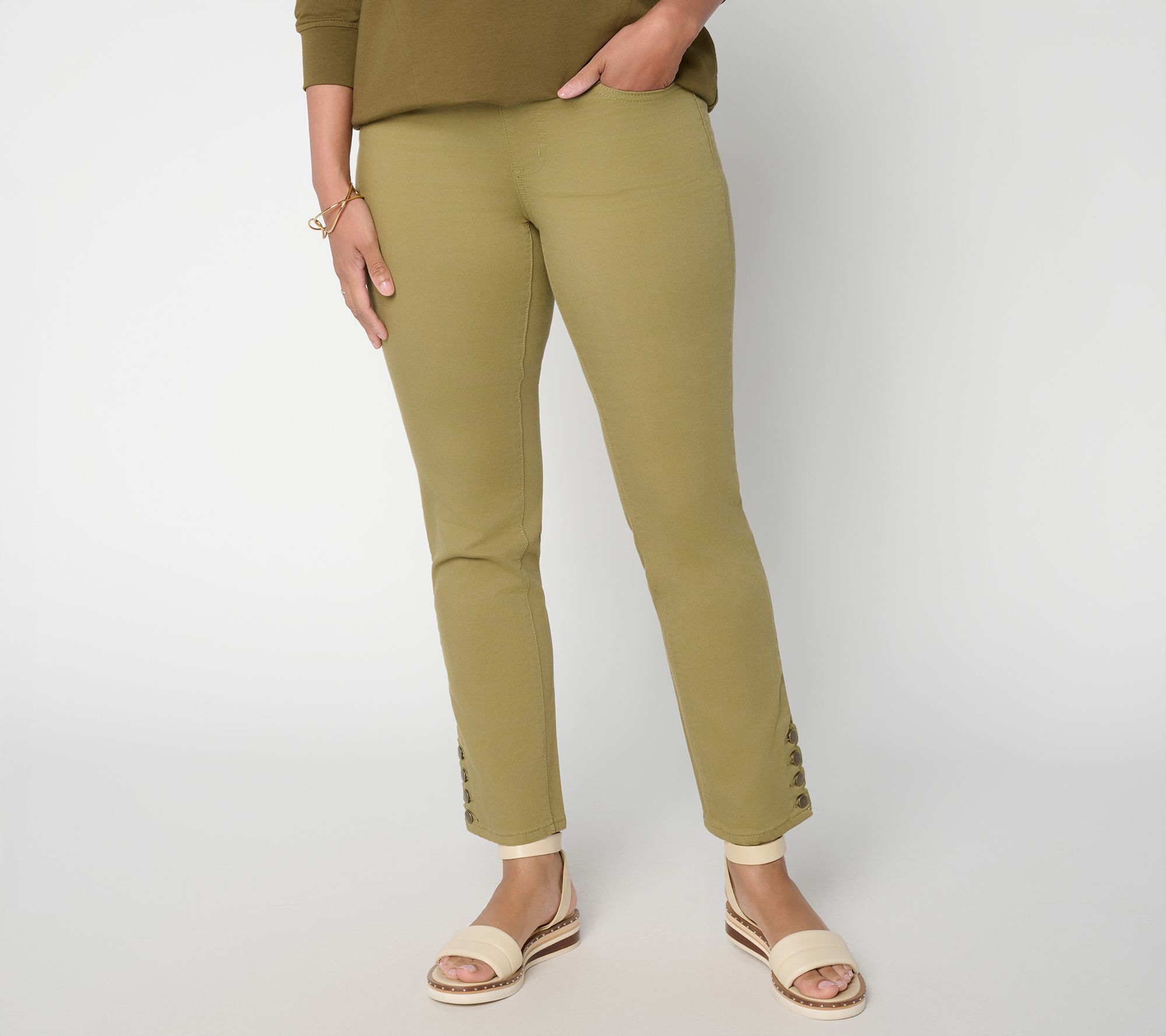 Belle by Kim Gravel Regular TripleLuxe Twill Scalloped Button Hem Jean
