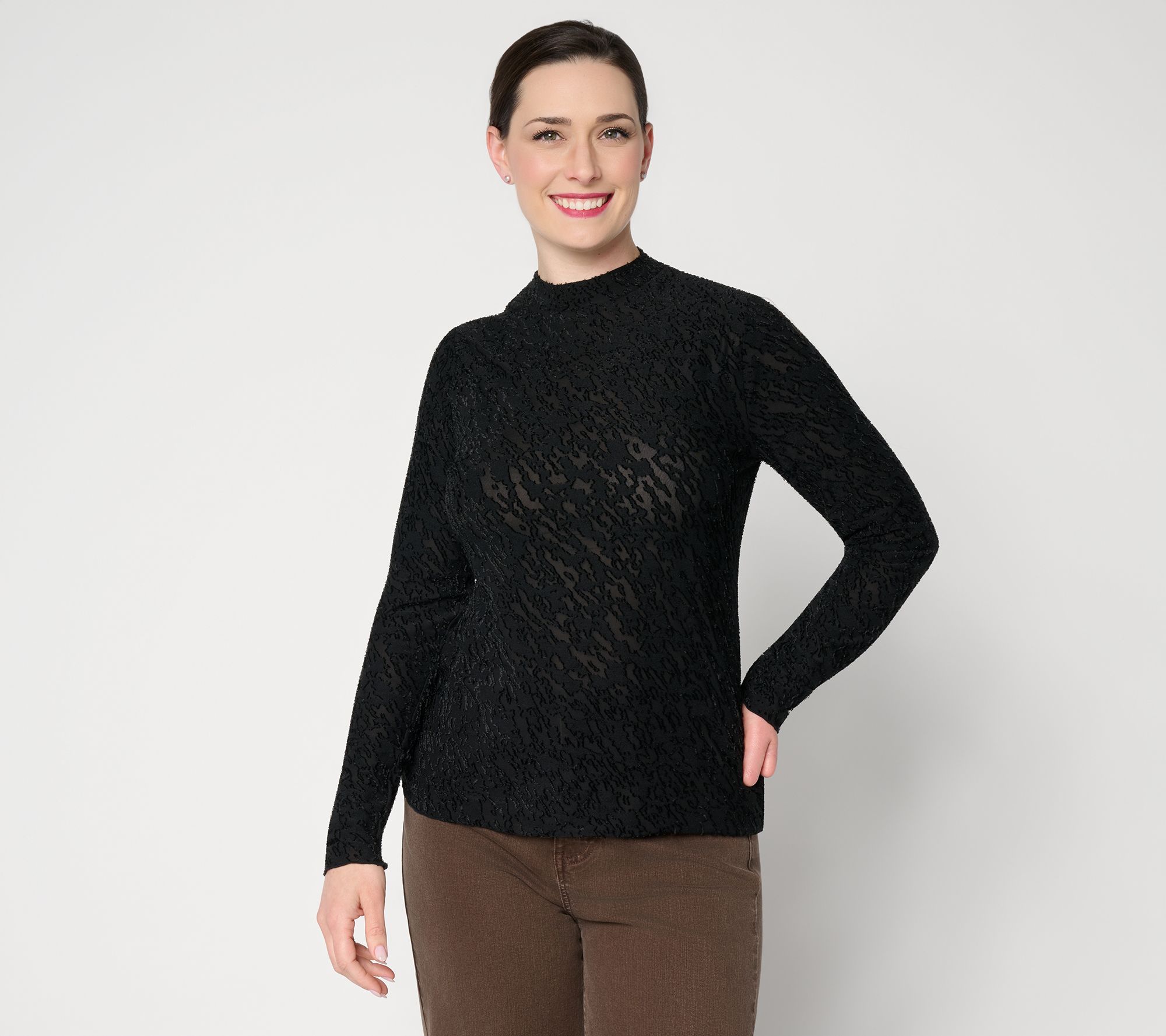 Me by Jennie Garth Textured Knit Mock Neck Top