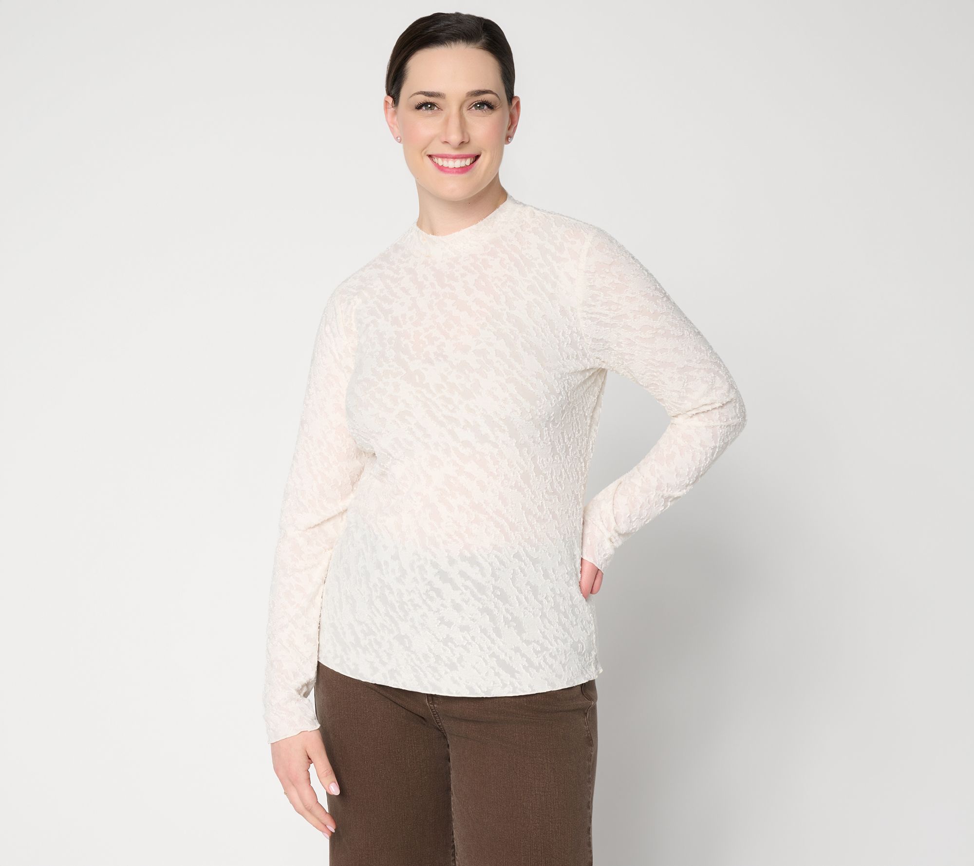 Me by Jennie Garth Textured Knit Mock Neck Top