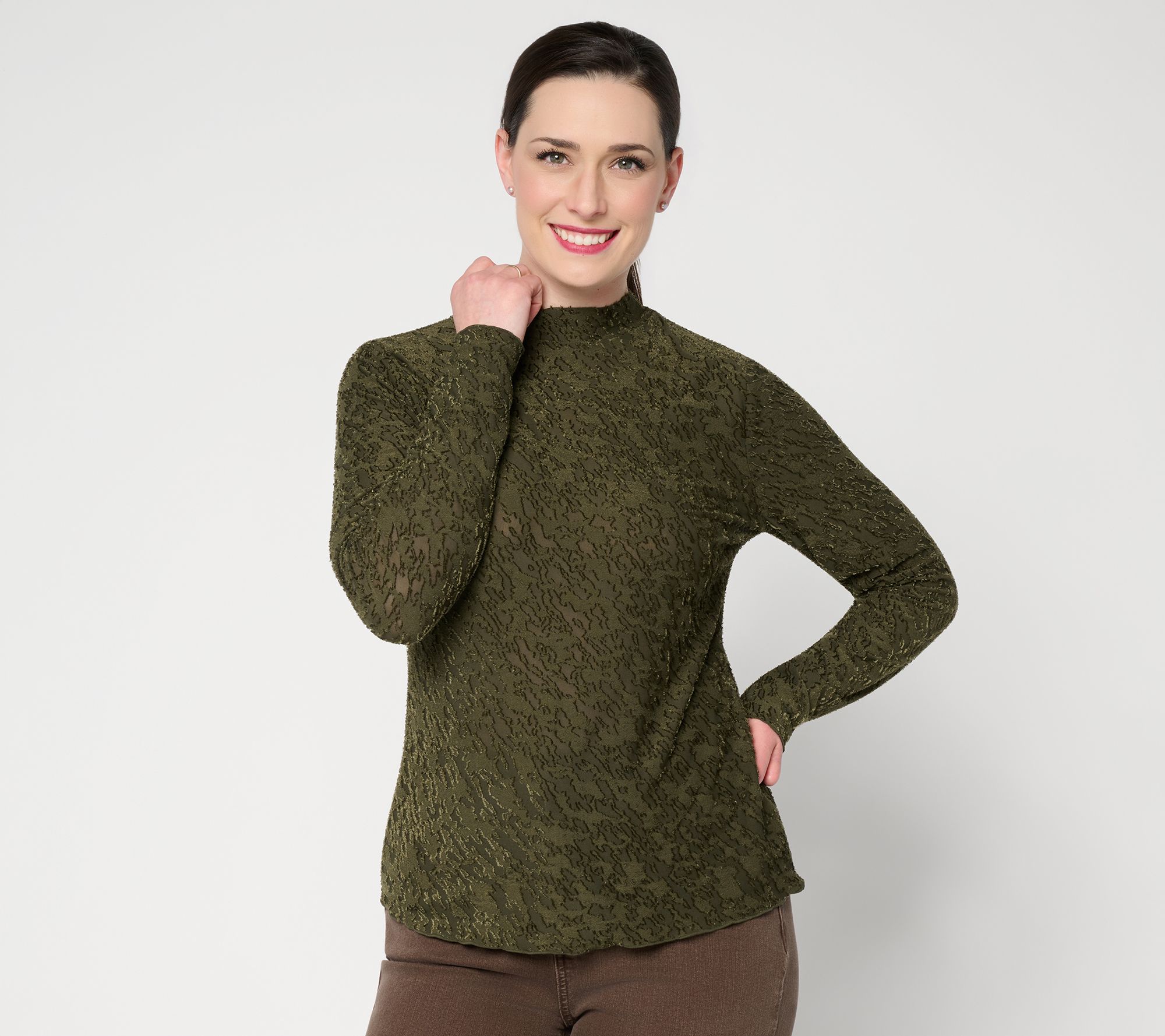 Me by Jennie Garth Textured Knit Mock Neck Top