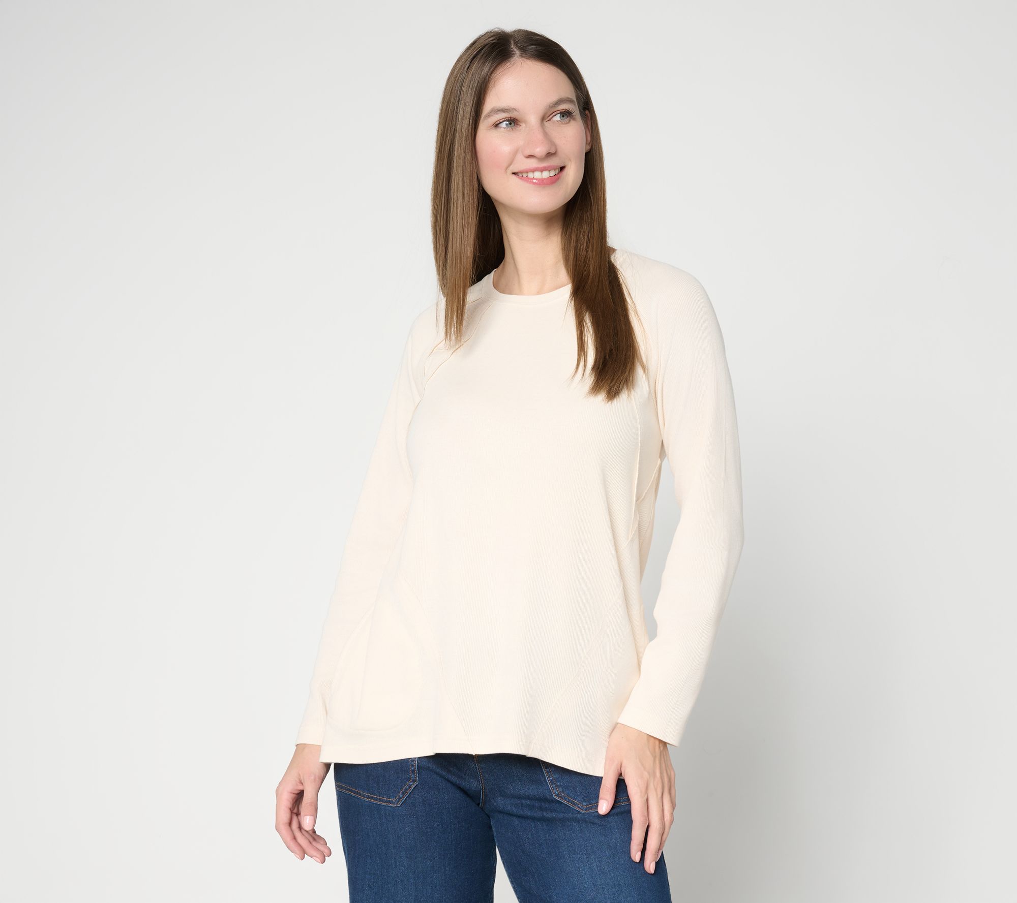 "As Is" LOGO by Lori Goldstein Seam Detail Rib Long Sleeve Overdye Top