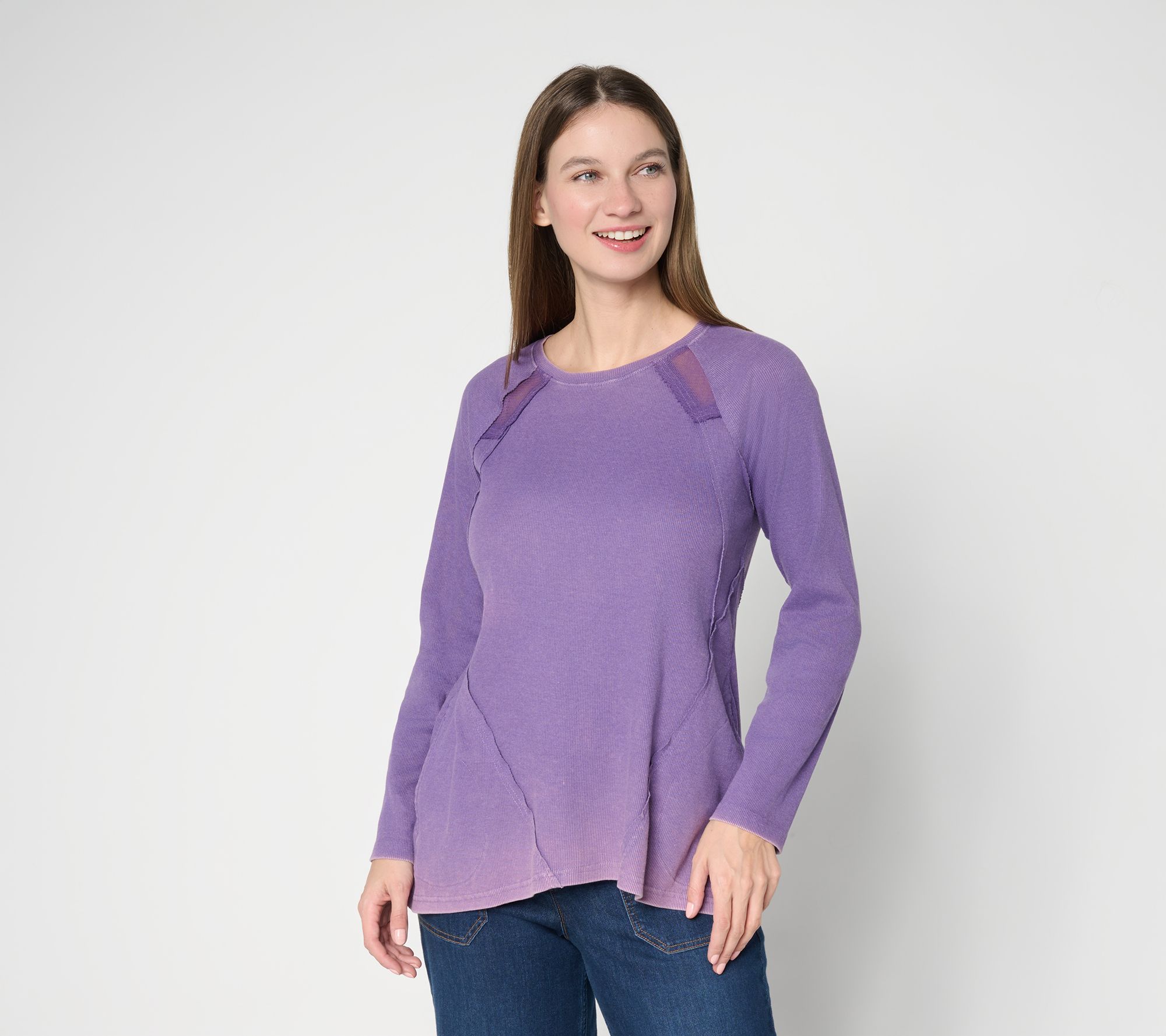 "As Is" LOGO by Lori Goldstein Seam Detail Rib Long Sleeve Overdye Top