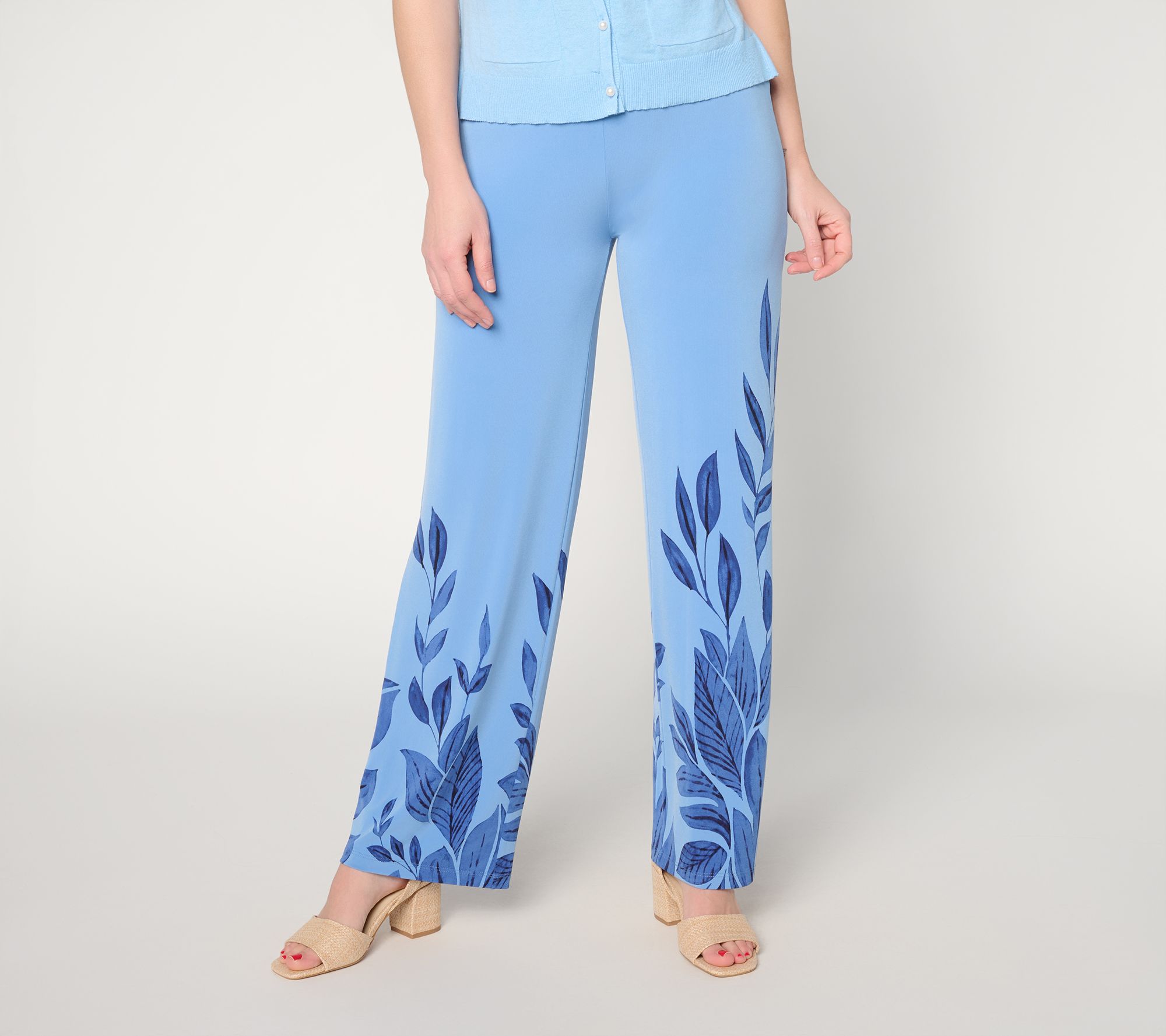 "As Is" Dennis Basso Pet Tropical Print Italia Knit Wide Leg Pants